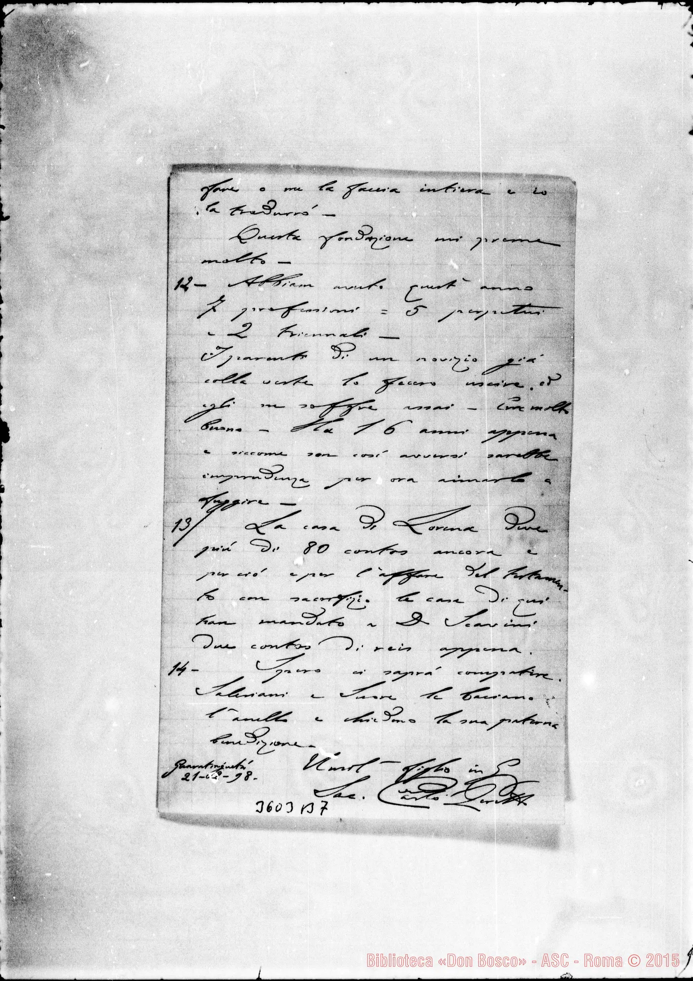 Fotogramma B 7 — Don Carlo Peretto-Mons. Cagliero. Guaratinguetà, 21-02-1898