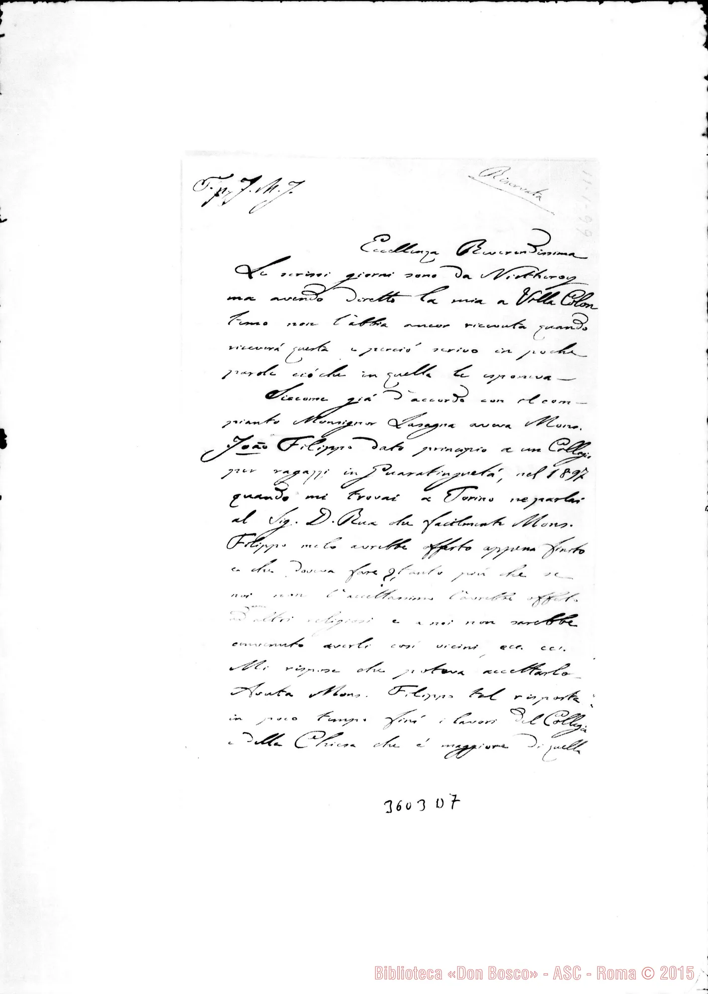 Fotogramma D 7 — Don Carlo Peretto-Eccellenza Rev.ma. Guaratinguetà, 11-01-1899