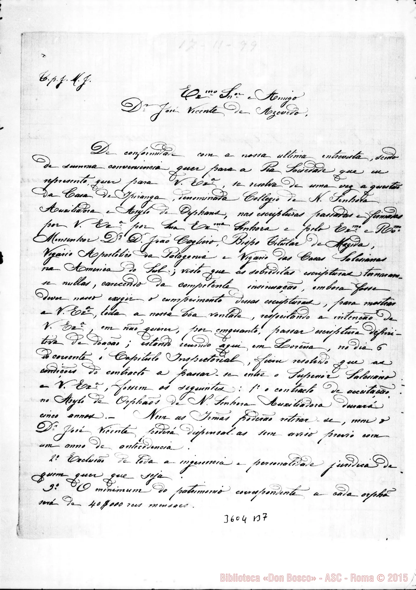 Fotogramma B 7 — Don Carlo Peretto-Dr. José Vicente de Azevedo. Lorena, 17-11-1899