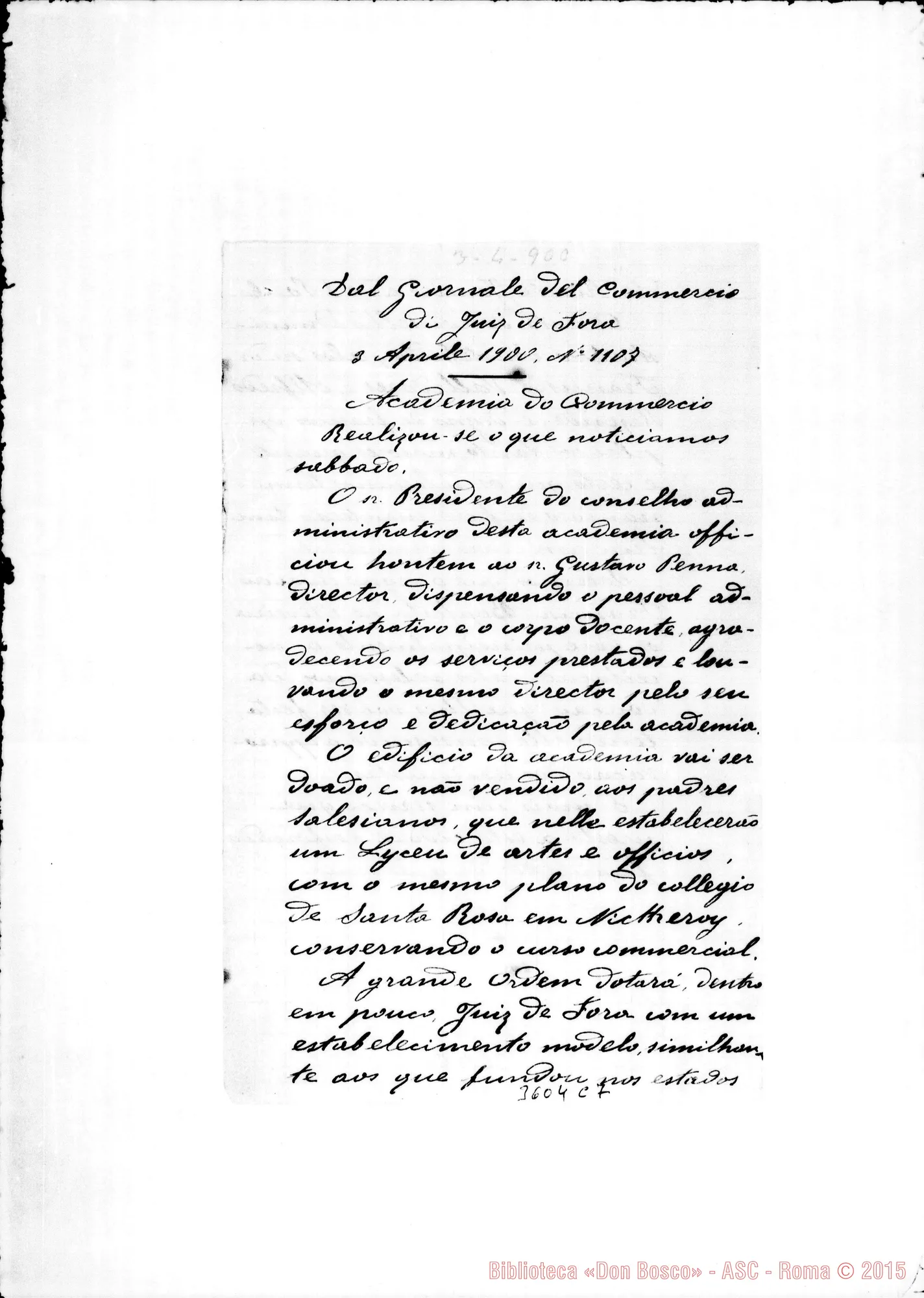 Fotogramma C 7 — Trascrizione dal giornale del Commercio. Aprile 1900
