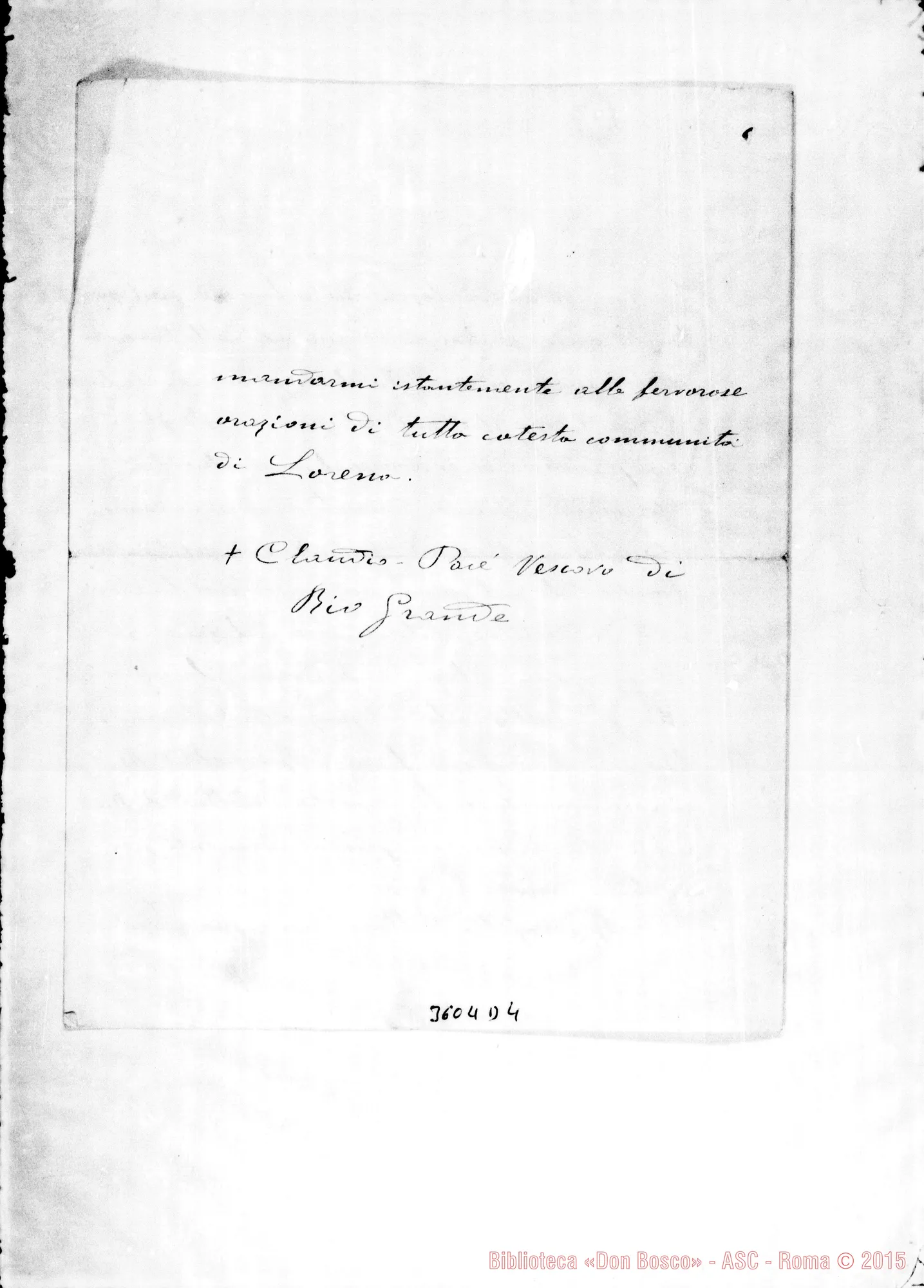 Fotogramma D 4 — Claudio, vesc. di Rio Grande-Don Peretto. Porto Alegre, 12-05-1900