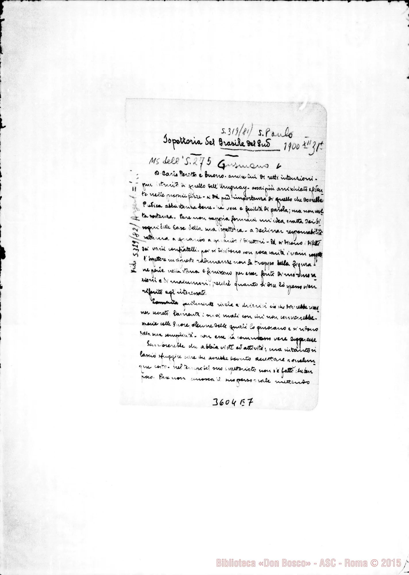 Fotogramma E 7 — Don Gusmano: suirispettoria del Brasile del Sud.