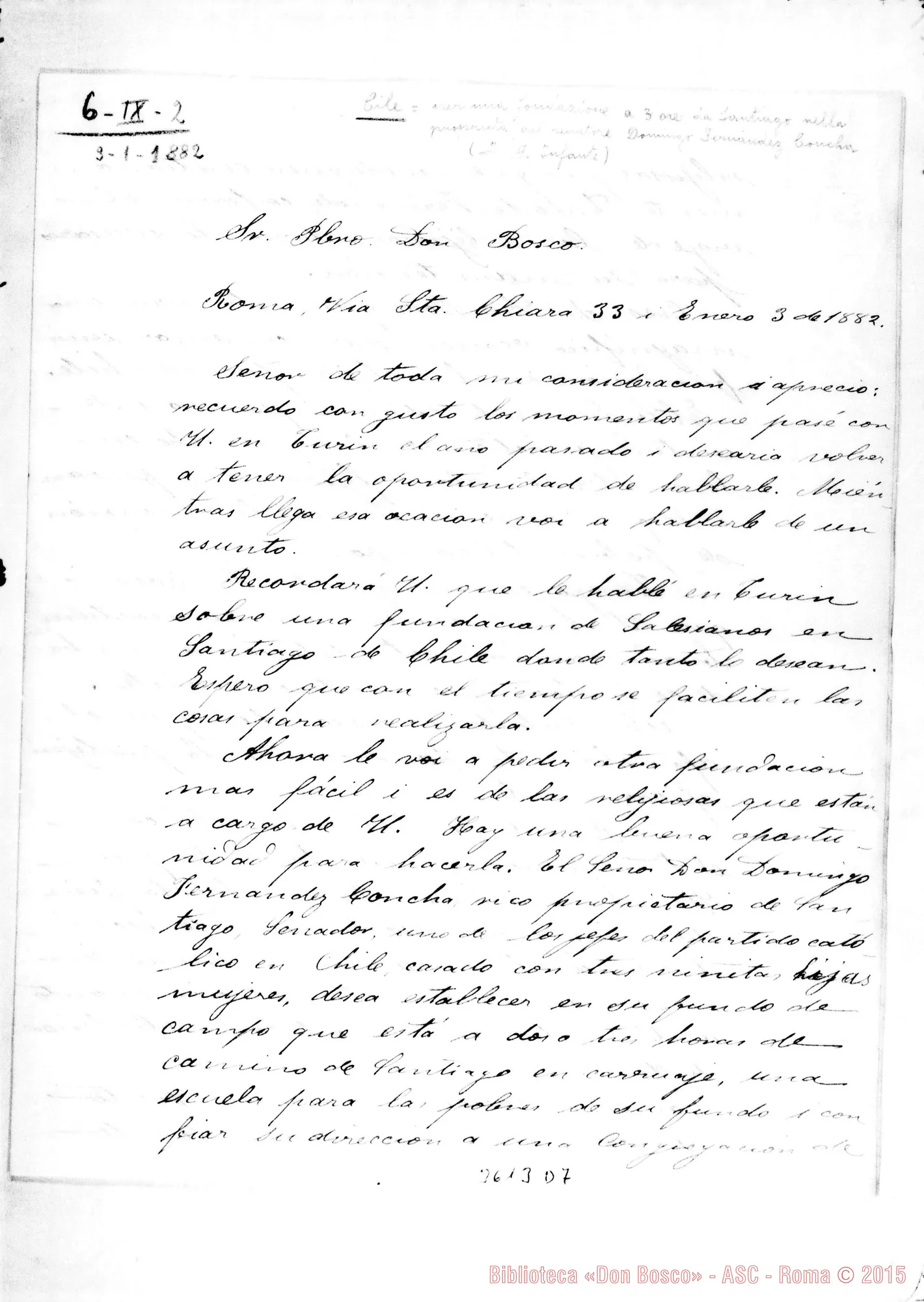 Fotogramma D 7 — Chile-Santiago: Don J.A. Infante-Don Bosco. Roma, 3-01-1882