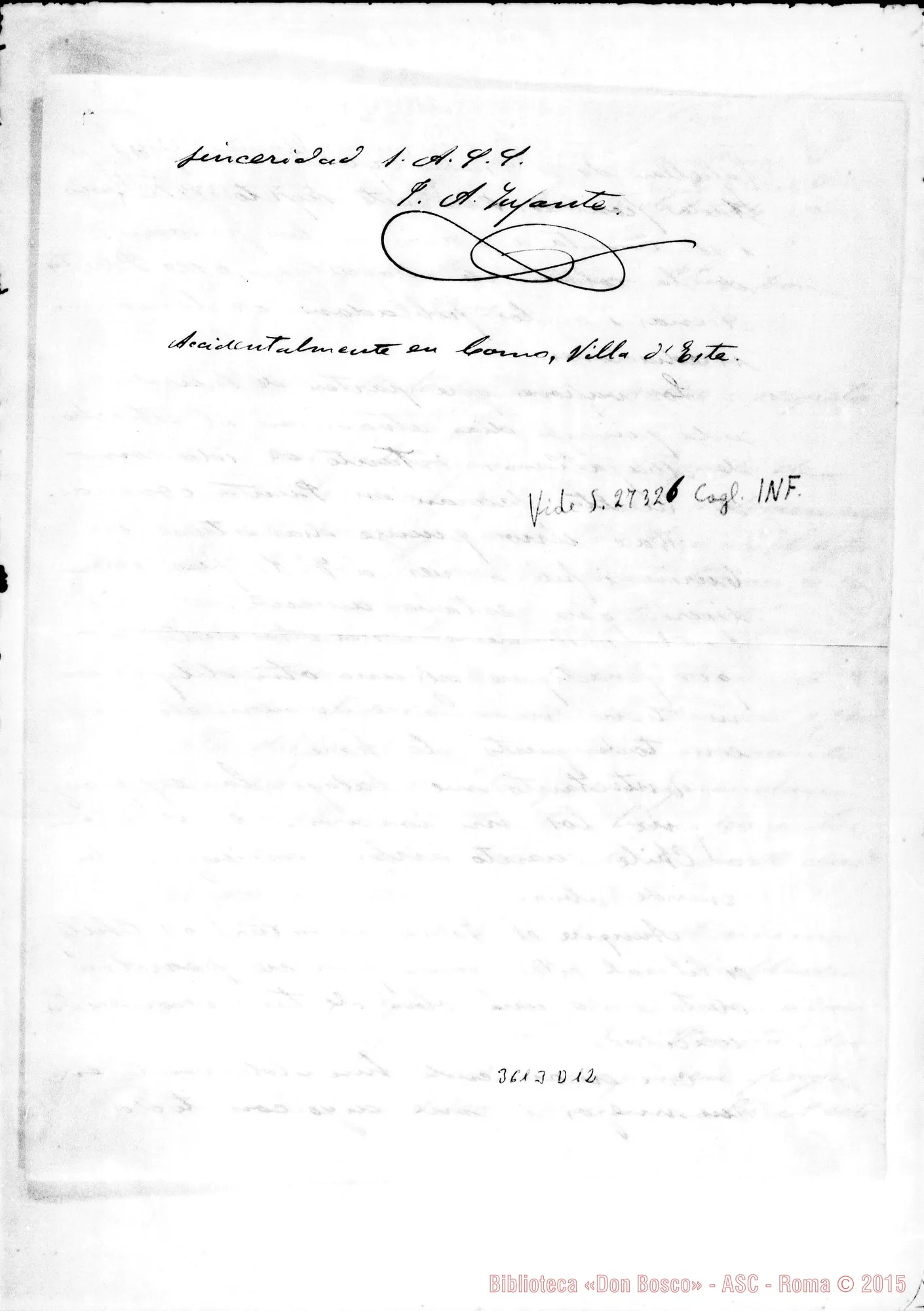 Fotogramma D 12 — Don J.A. Infante-Don Bosco. Roma,5-09-1884