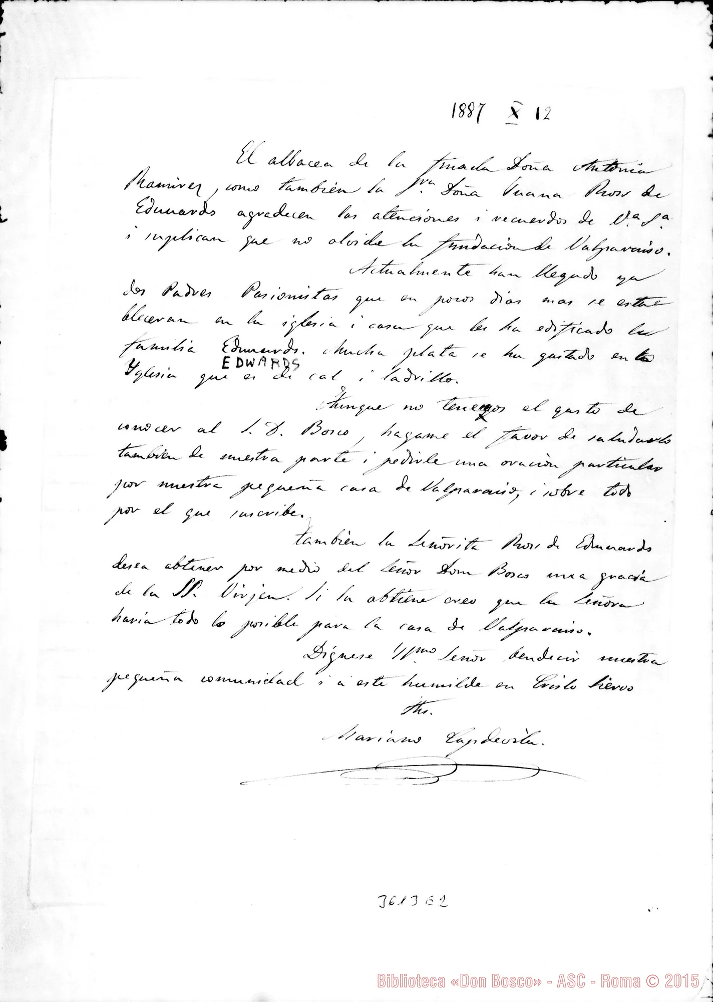 Fotogramma E 2 — Mariano Capdevila-Don Juan Cagliero. Valparaiso, 12-10-1887