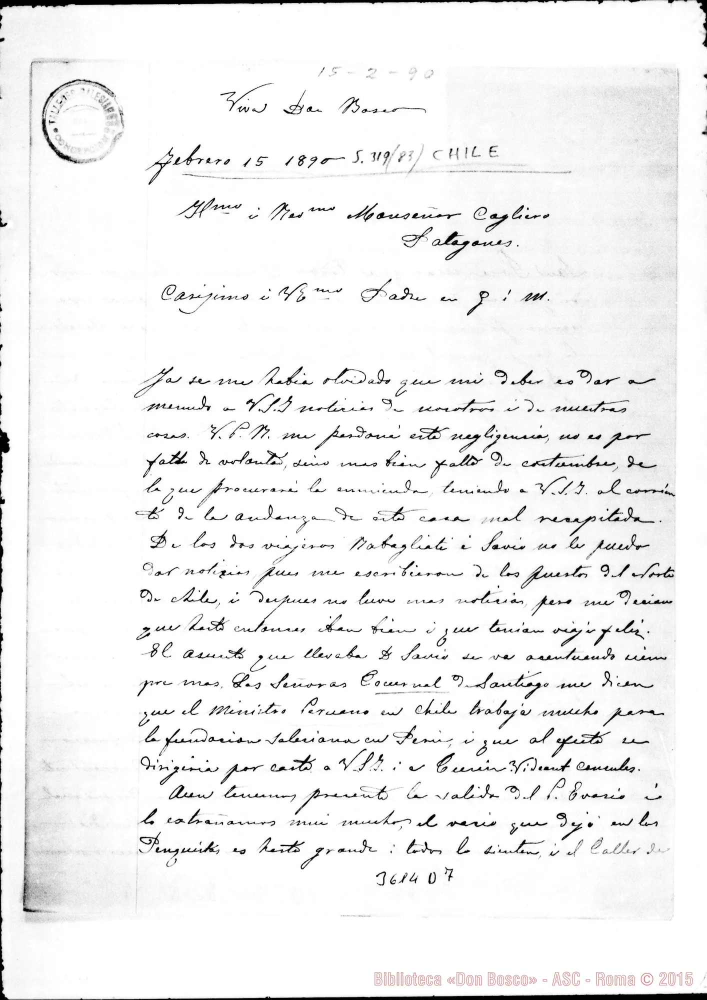 Fotogramma D 7 — Don Espirito Scavini-Mons. Cagliero. Concepción, 15-02-1890