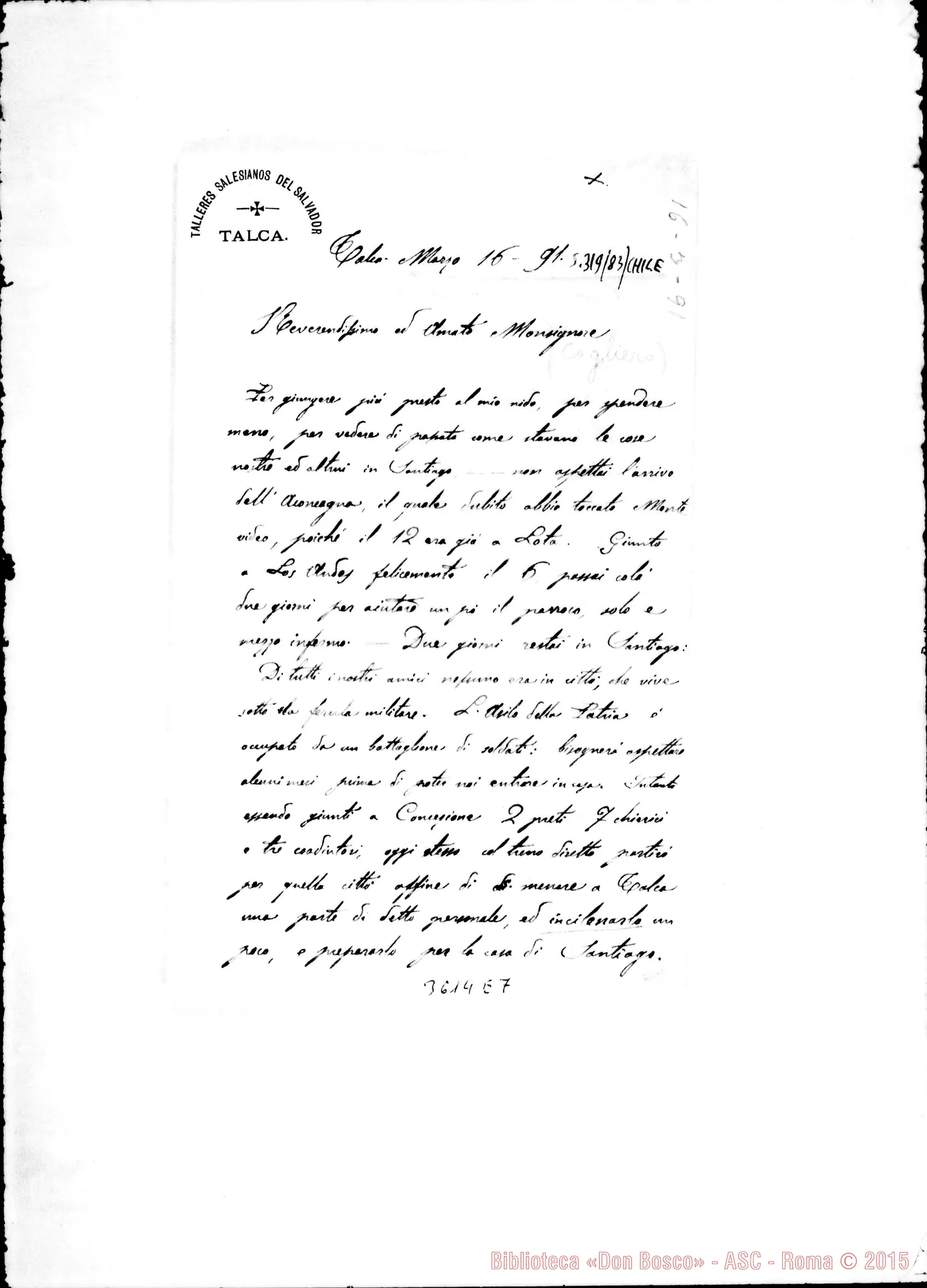 Fotogramma E 7 — Don Domenico Tomatis-Mons. Cagliero. Talea, 16-03-1891