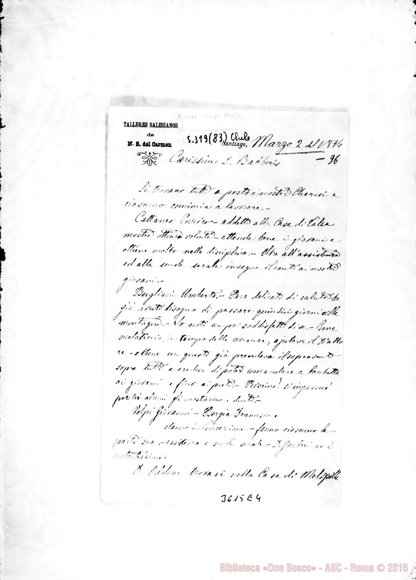 Fotogramma E 4 — Mons. Fagnano-Don Barberis. Santiago, 2-03-1896