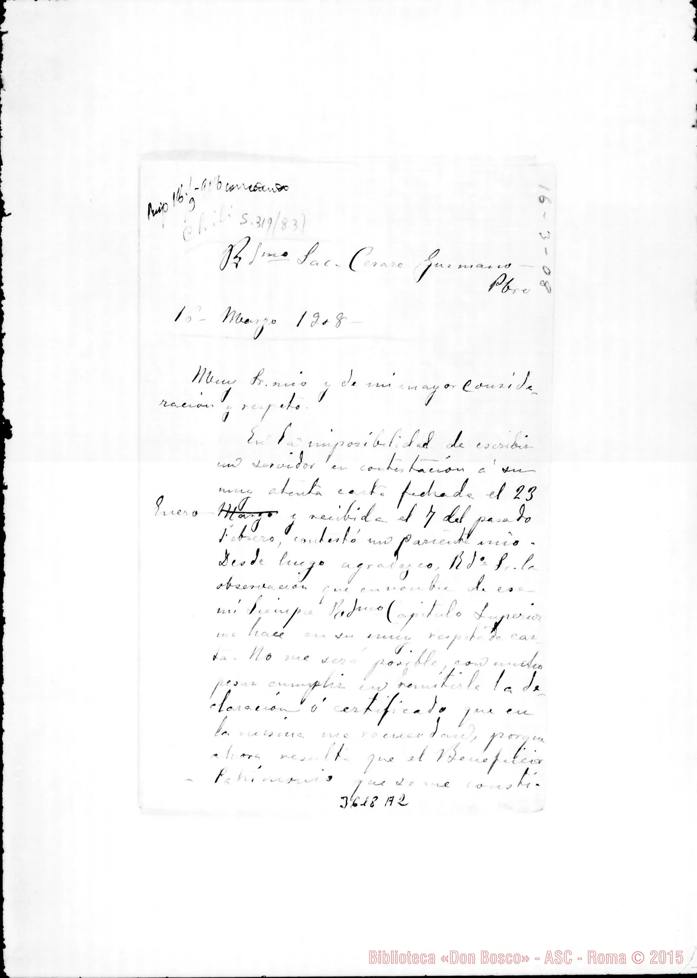 Fotogramma A 2 — Santiago Bagué, pbro.-Don Cesare Gusmano, il 16-03-1908