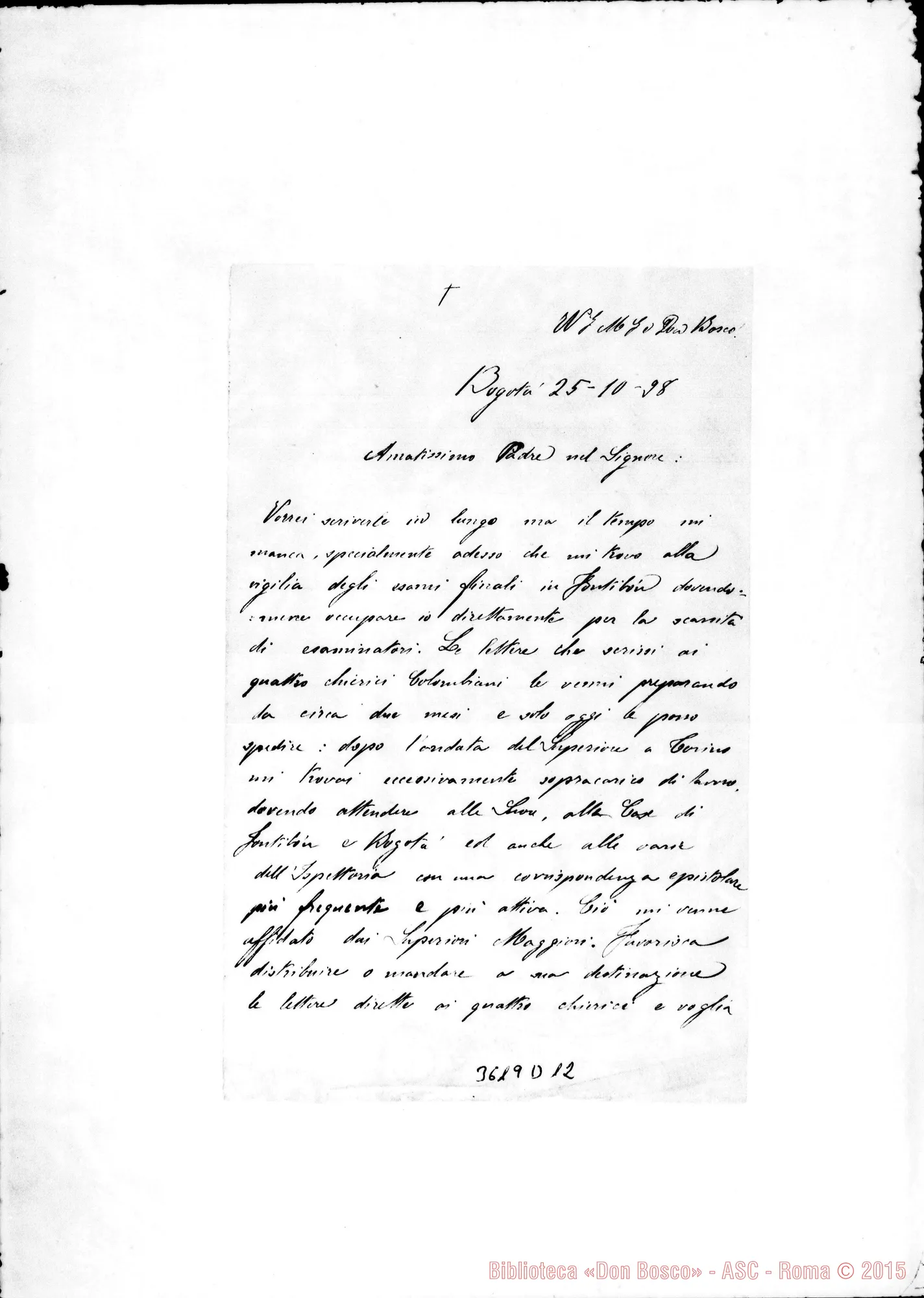 Fotogramma D 12 — Silvestro Rabagliati-Amat.mo Padre. Bogotá, 25-10-1898