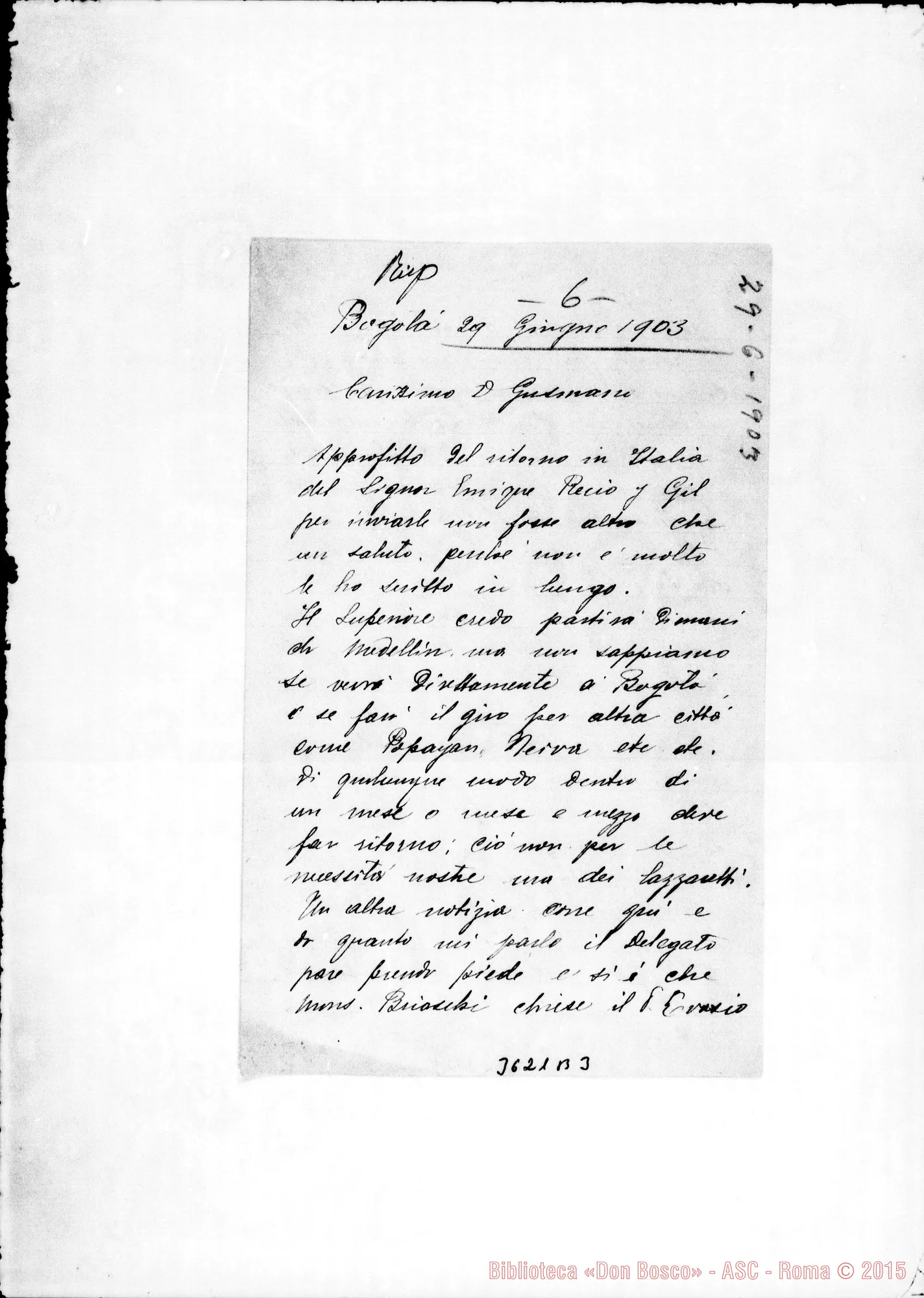 Fotogramma B 3 — Don Giacinto Bassignana-Don Gusmano. Bogotá, 29-06-1903