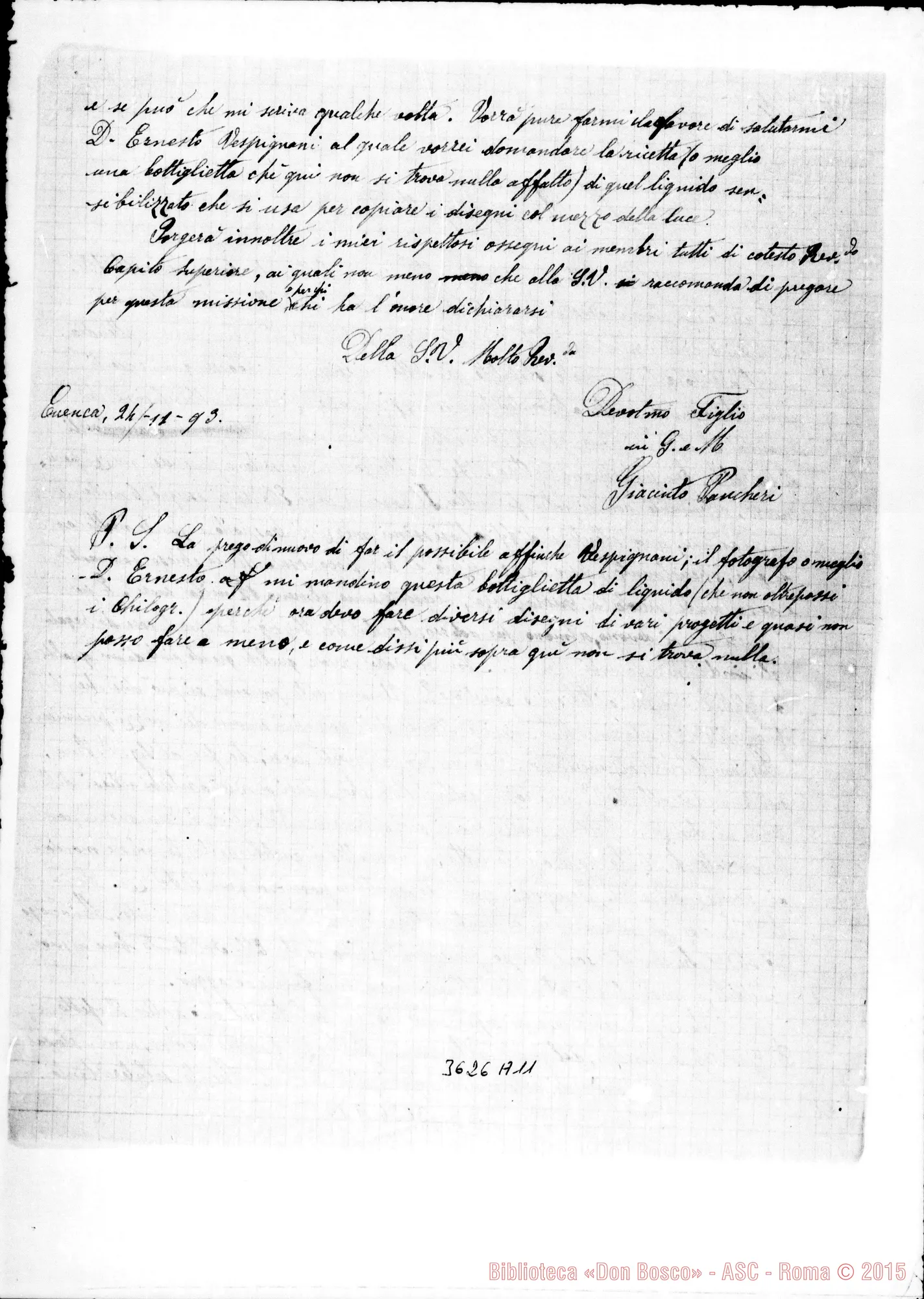 Fotogramma A 11 — Sig. Giacinto Pancheri-Ispettore. Cuenca, 24-11-1893