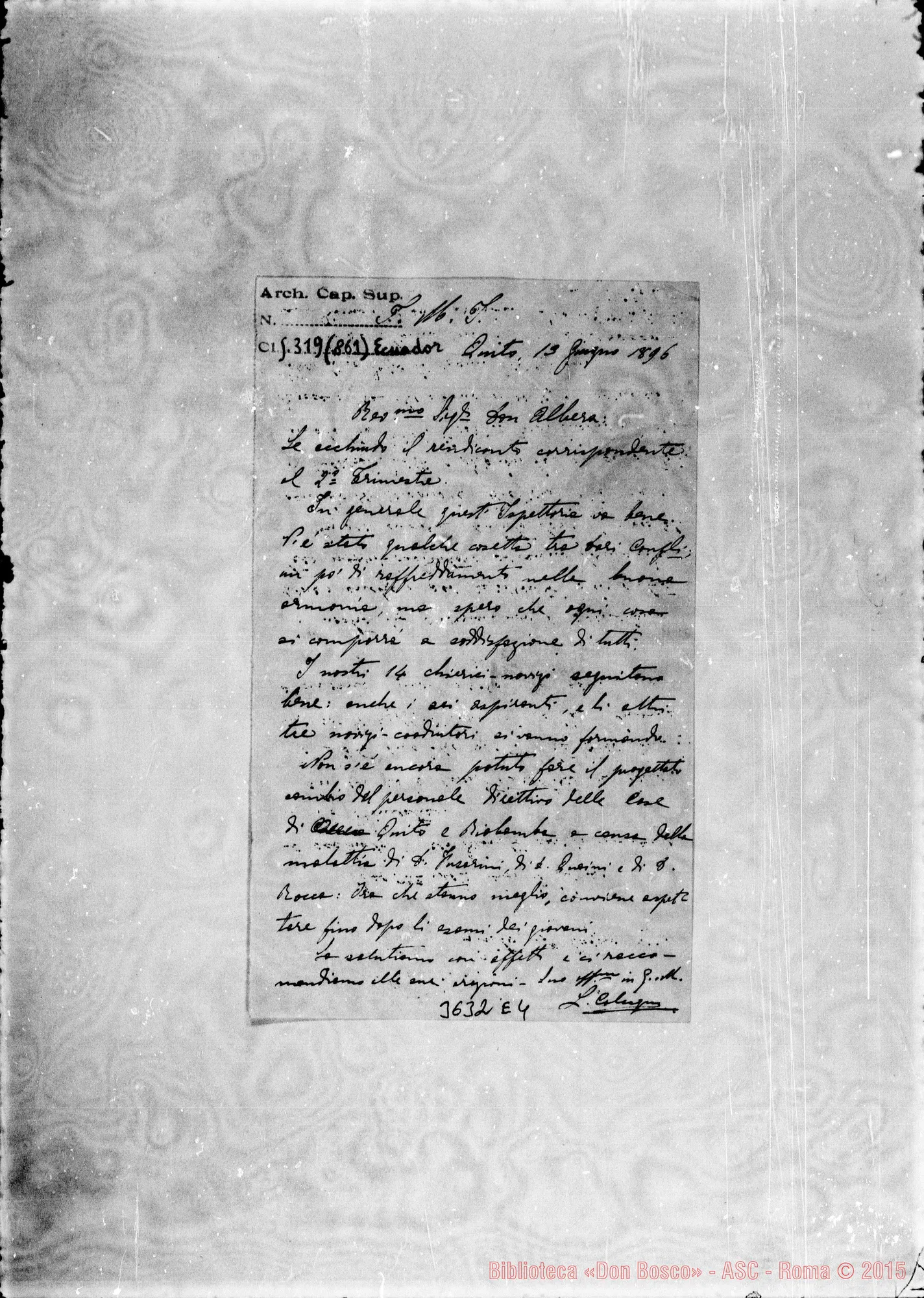 Fotogramma E 4 — Don Calcagno-Don Albera. Quito, 13-06-1896