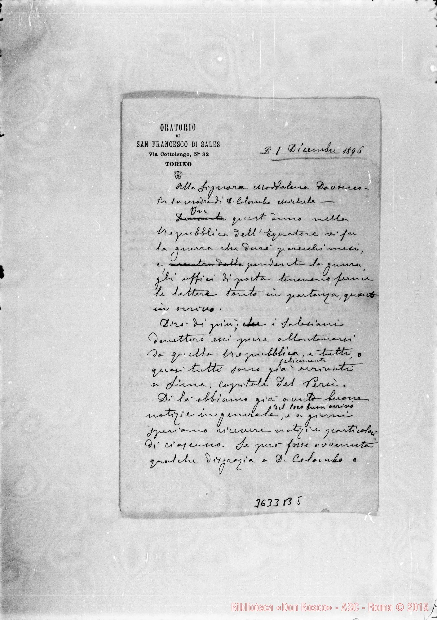Fotogramma B 5 — Alla Sig.ra Maddalena per la madre di Don Colombo Michele. Minuta