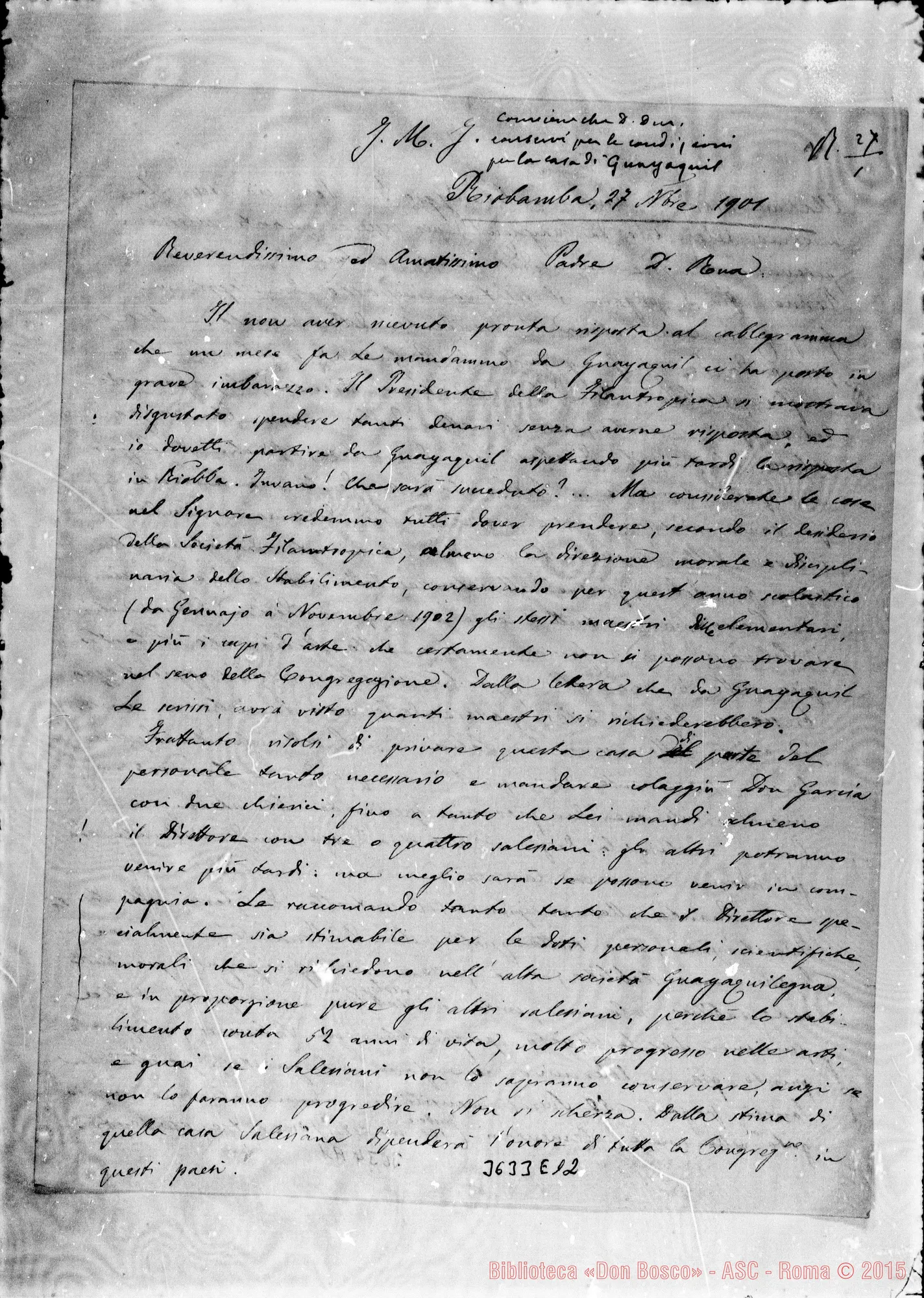 Fotogramma E 12 — Don Fusarini-Don Rua. Riobamba, 27-11-1901 Autogr. Rua