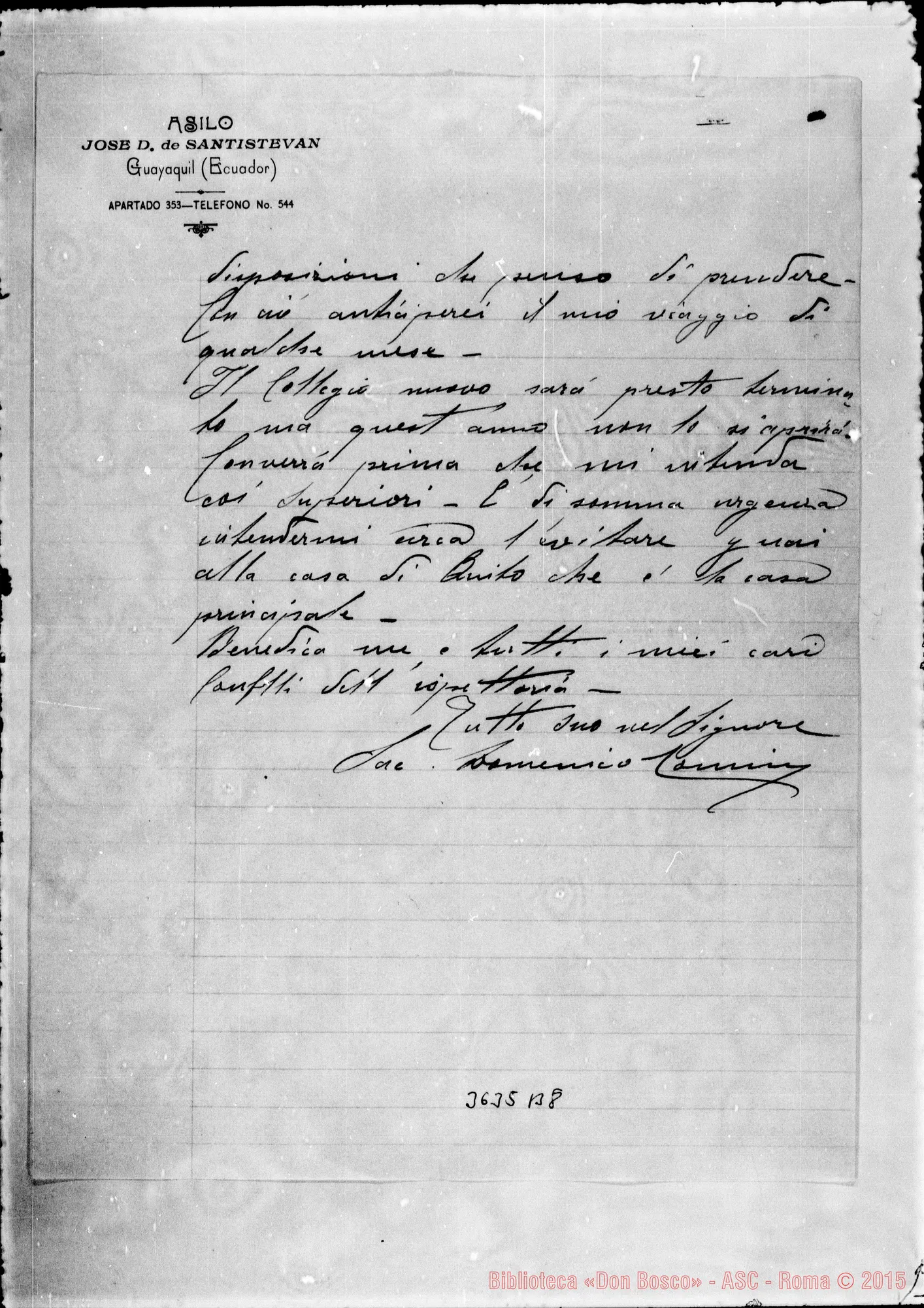 Fotogramma B 8 — Don Domenico Comin-Amat.mo Padre. Atocha, 28-01-1910