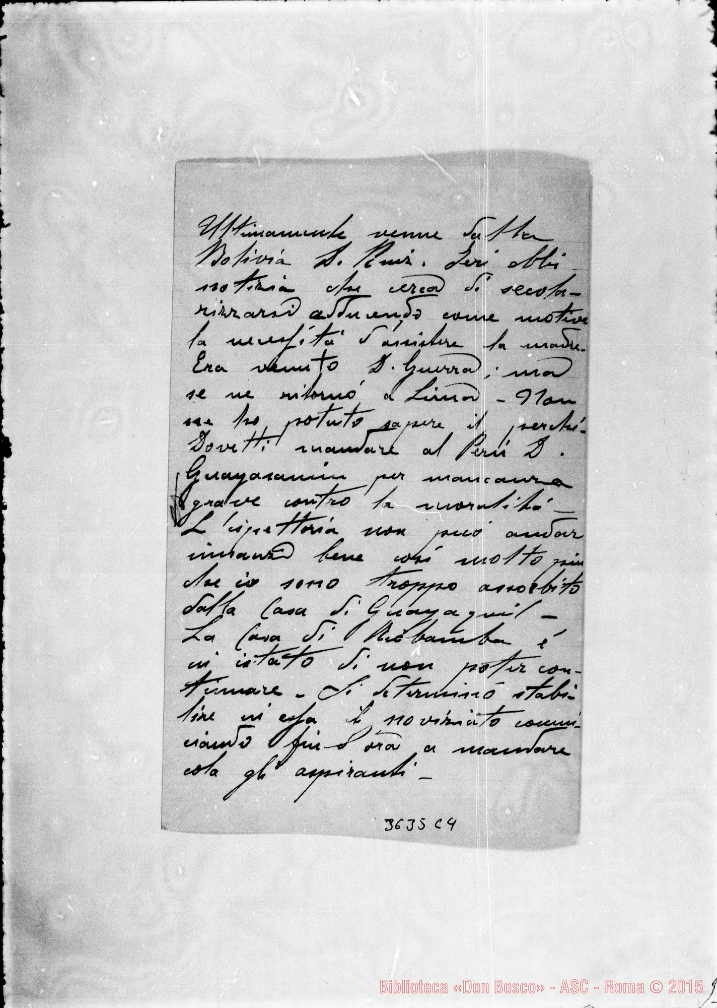 Fotogramma C 4 — Don Domenico Comin-Amat.mo Padre. Guayaquil, 16-03-1909