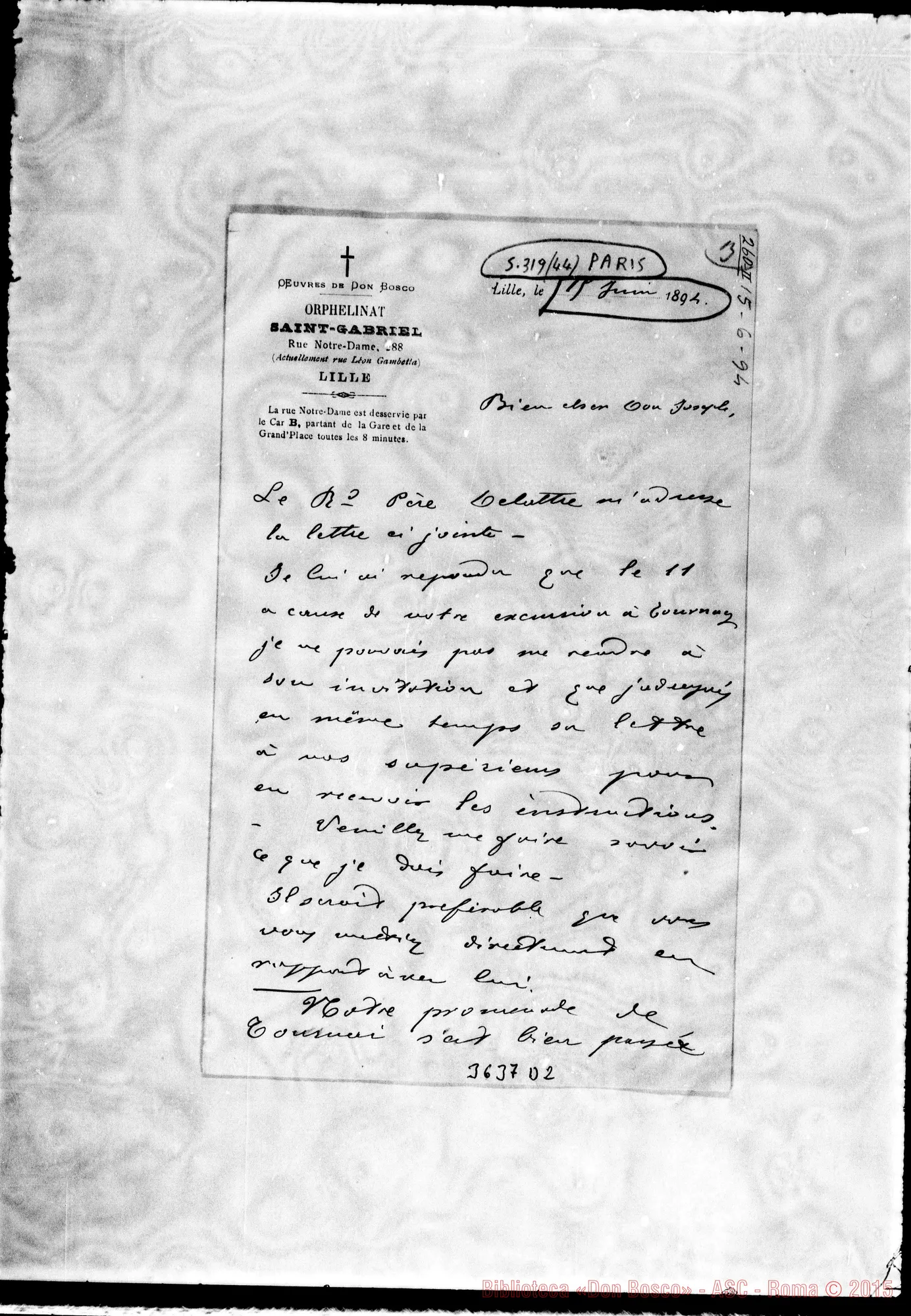 Fotogramma D 2 — Don Bologna-Don Joseph. Lille, 15-06-1894. Ail. lett. A Don Rua