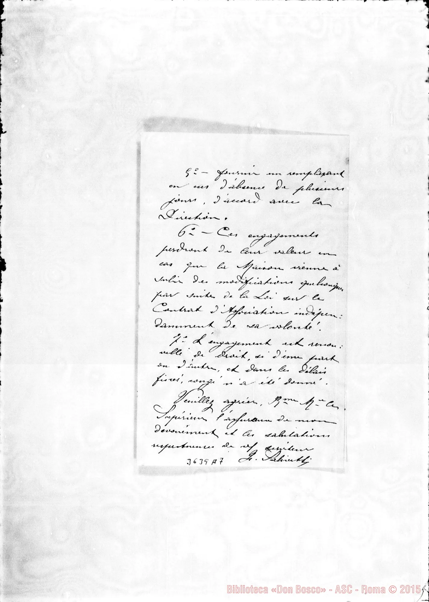 Fotogramma A 7 — Salivetti-Don Bologna. Paris, 2-01-1905. All. minuta di risposta