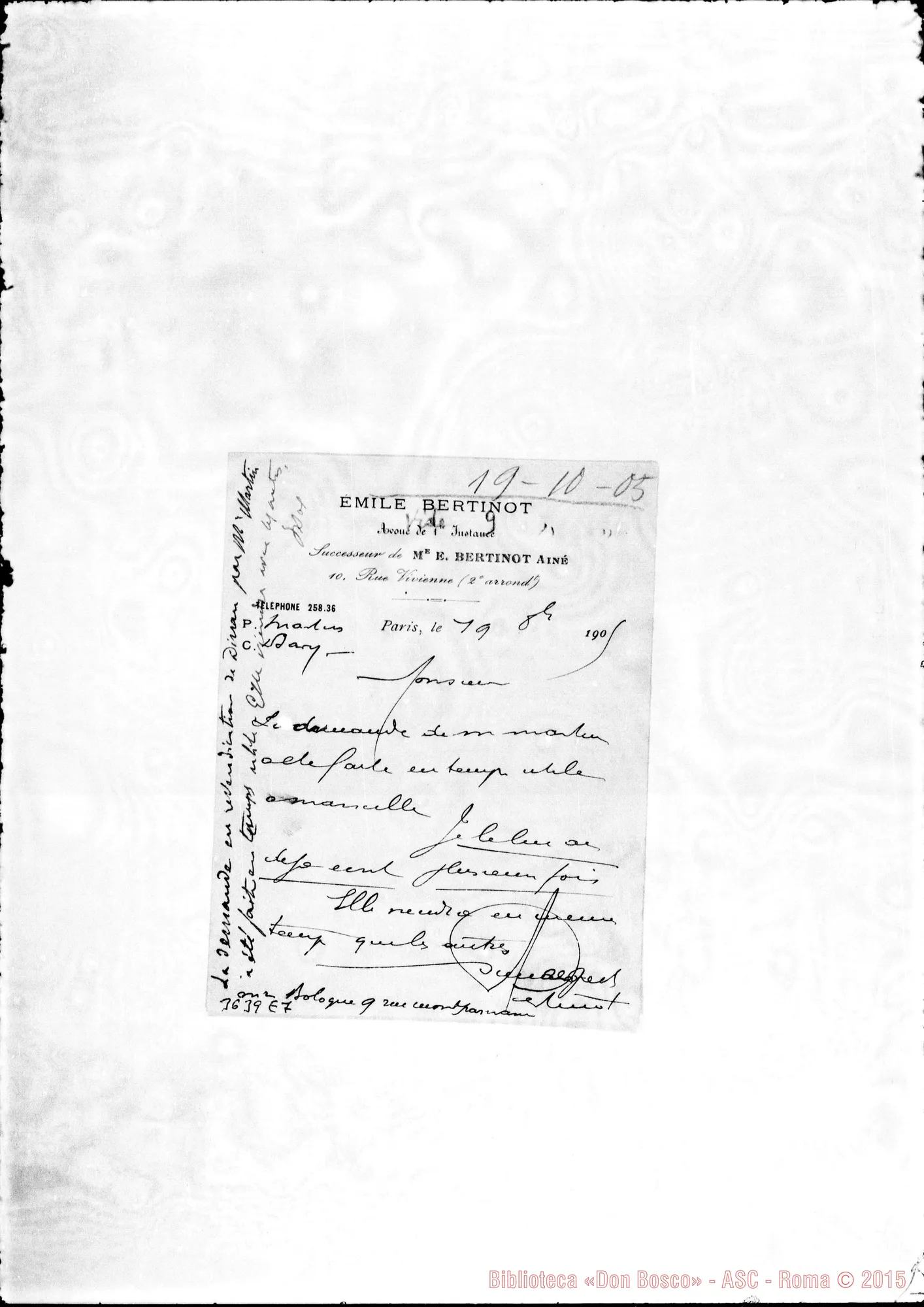 Fotogramma E 7 — Emile Bertinot-Monsieur. Paris, 19-10-1905