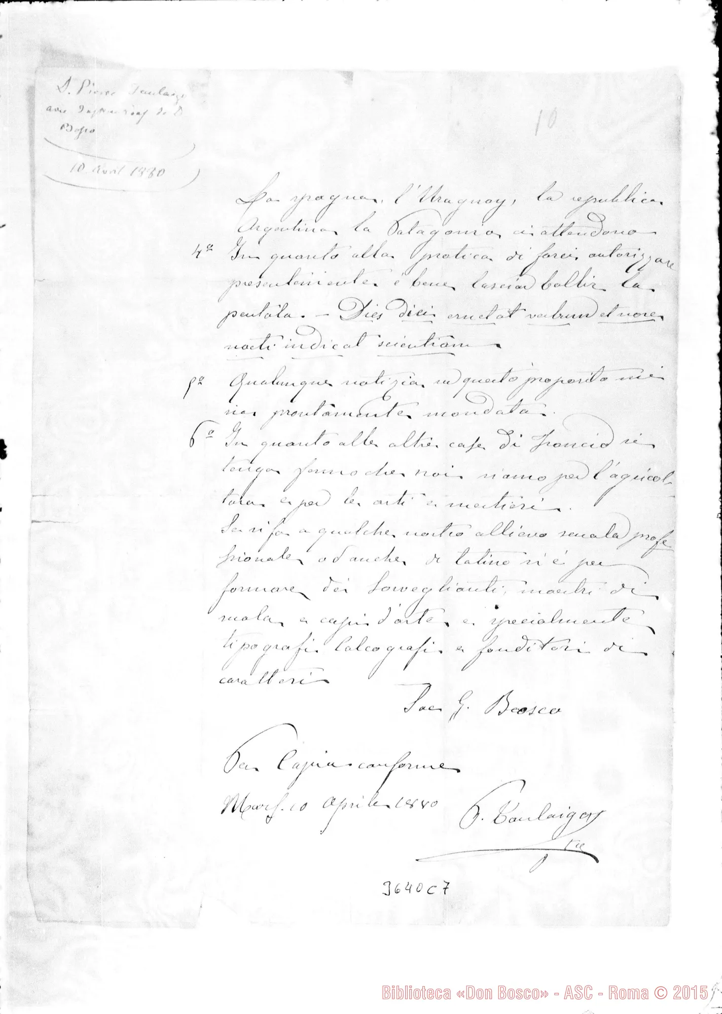 Fotogramma C 7 — Don Bosco-Don Ronchail. Copia di lettera, il 10-04-1880