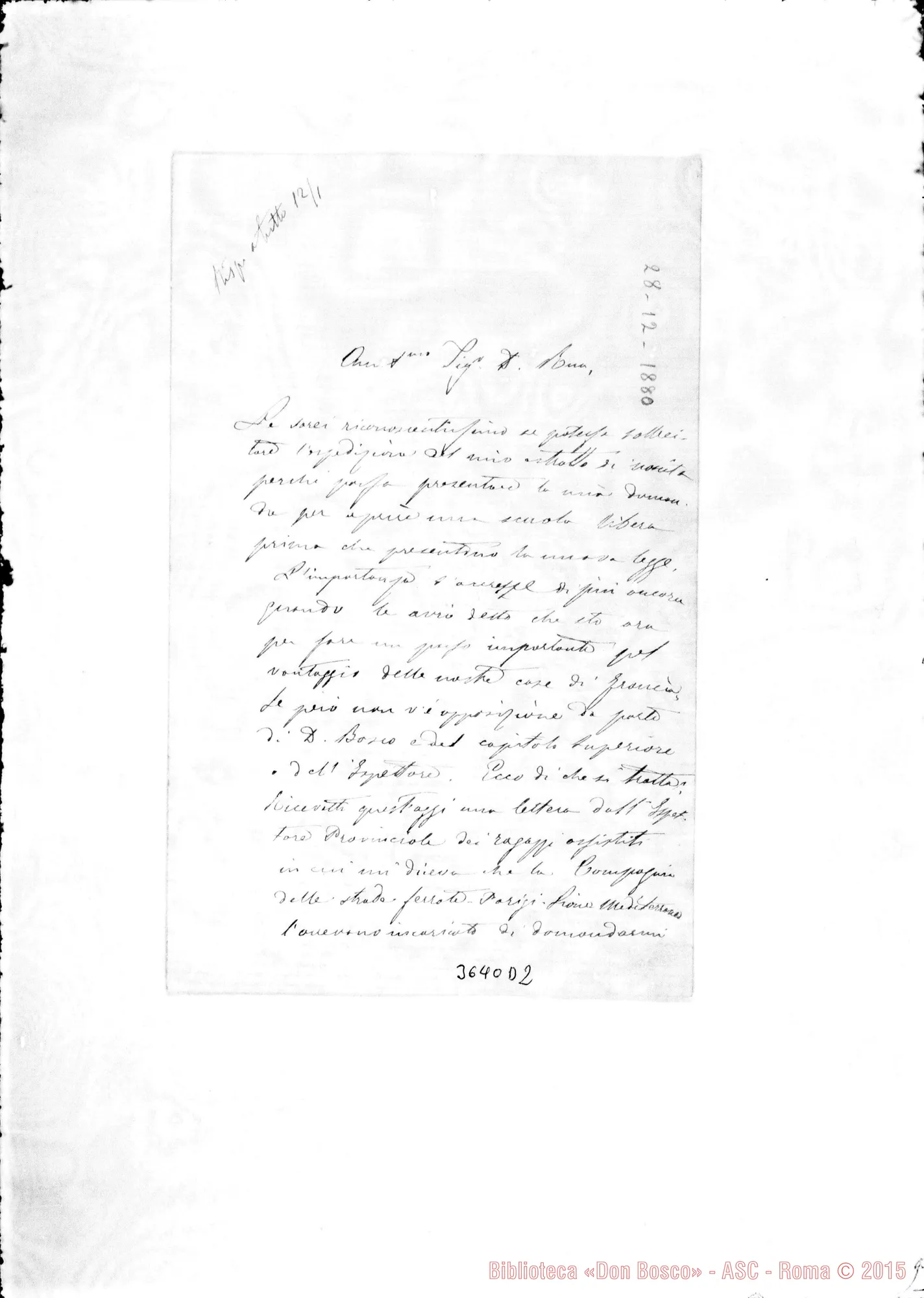Fotogramma D 2 — Don Ronchail Gius.-Don Rua. Nizza, 28-12-1880