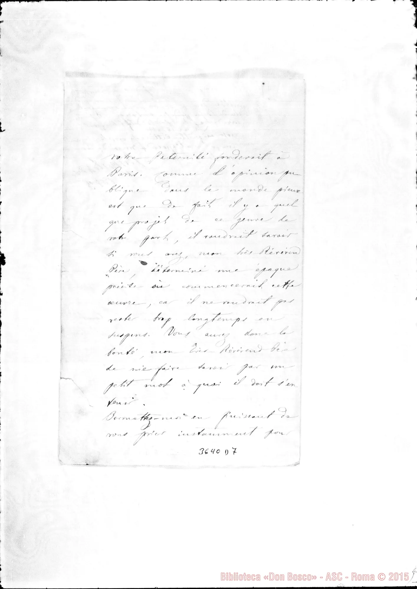 Fotogramma D 7 — Don Fumagalli, barnabita-Vénérable Pére. Paris, 27-11-1883