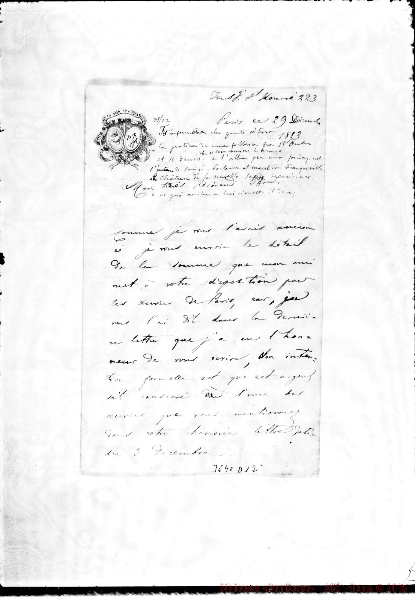 Fotogramma D 12 — Don Fumagalli-Révérend Pére. Paris, 29-12-1883