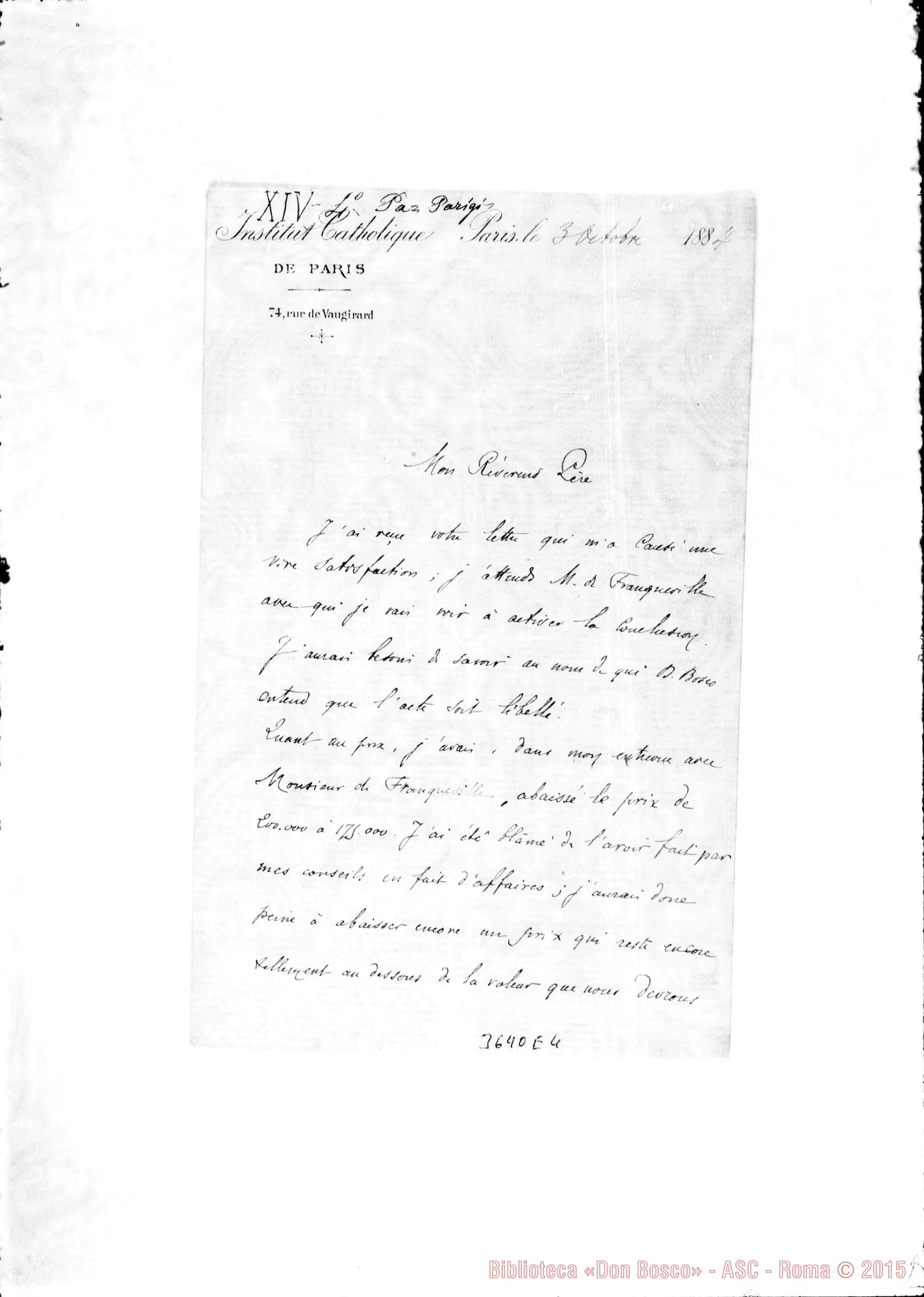 Fotogramma E 4 — Pisani, deiristit. Catt.-Révérend Pére. Paris, 3-10-1884