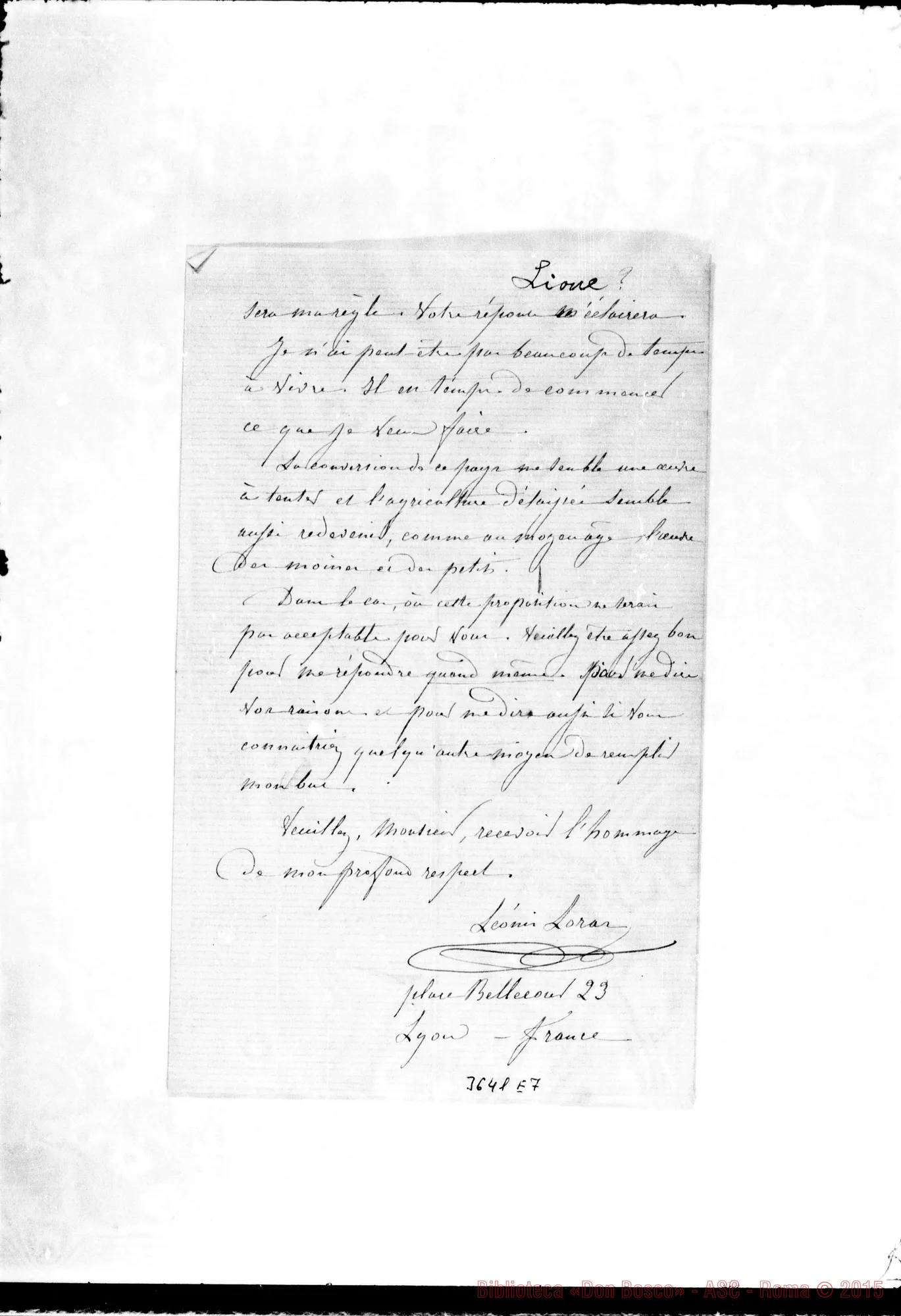 Fotogramma E 7 — Leoni Lorar-Monsieur. Lyon, 5-07-1888 Autogr. Rua