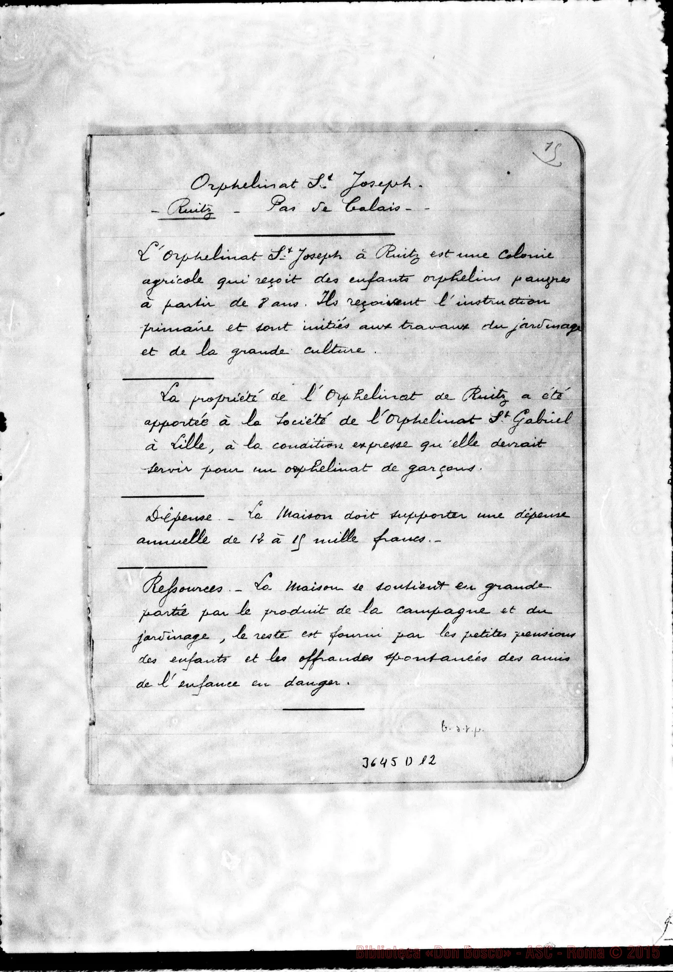 Fotogramma D 12 — «Dossier des Maisons Salésiennes de France».