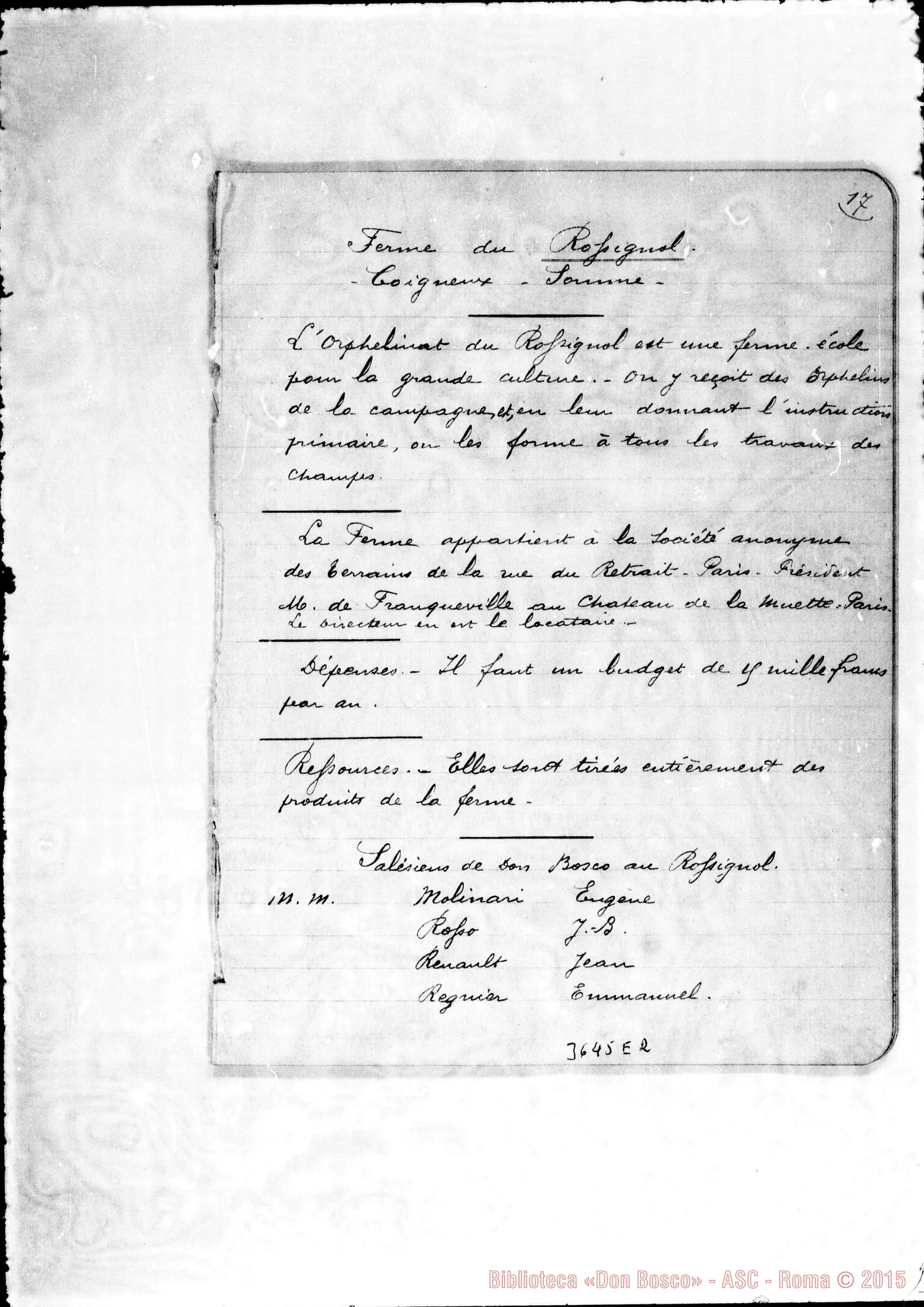 Fotogramma E 2 — «Dossier des Maisons Salésiennes de France».