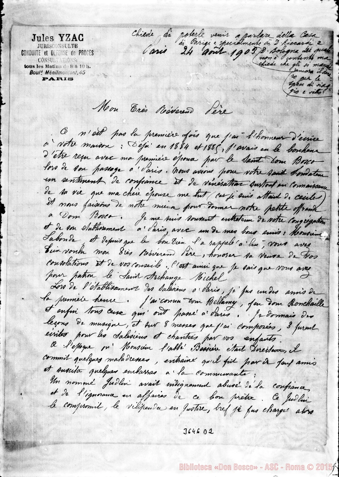 Fotogramma D 2 — Jules Yzac, avv.-Révérend Père. Paris, 24-08-1903