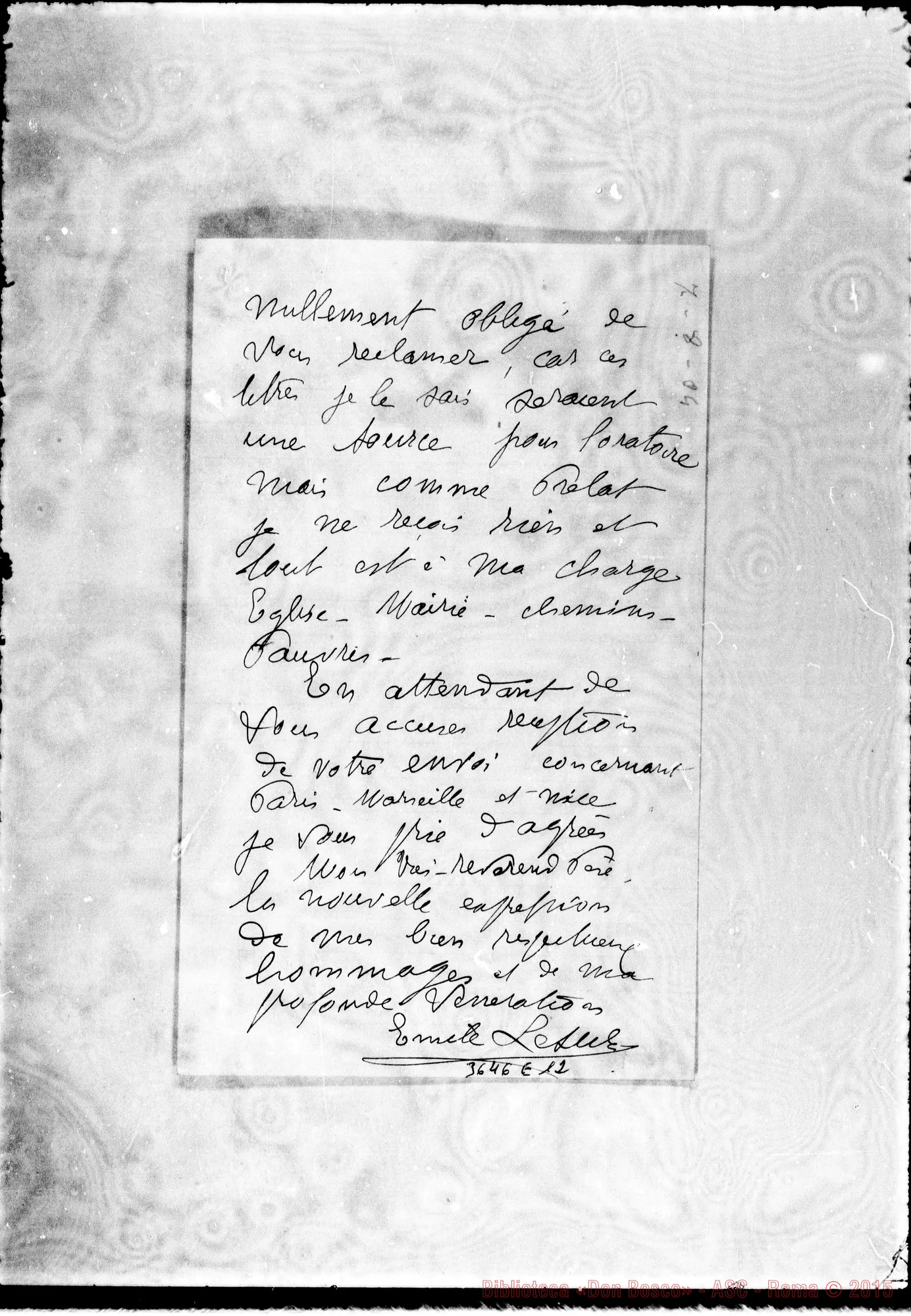 Fotogramma E 12 — Emile Lesur-Révérend Père. Dercy, 7-10-1904. Autogr. Rua E Rinaldi
