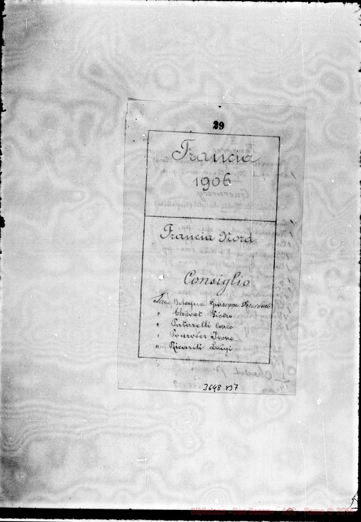 Fotogramma B 7 — Elenco della Francia nell’anno 1906