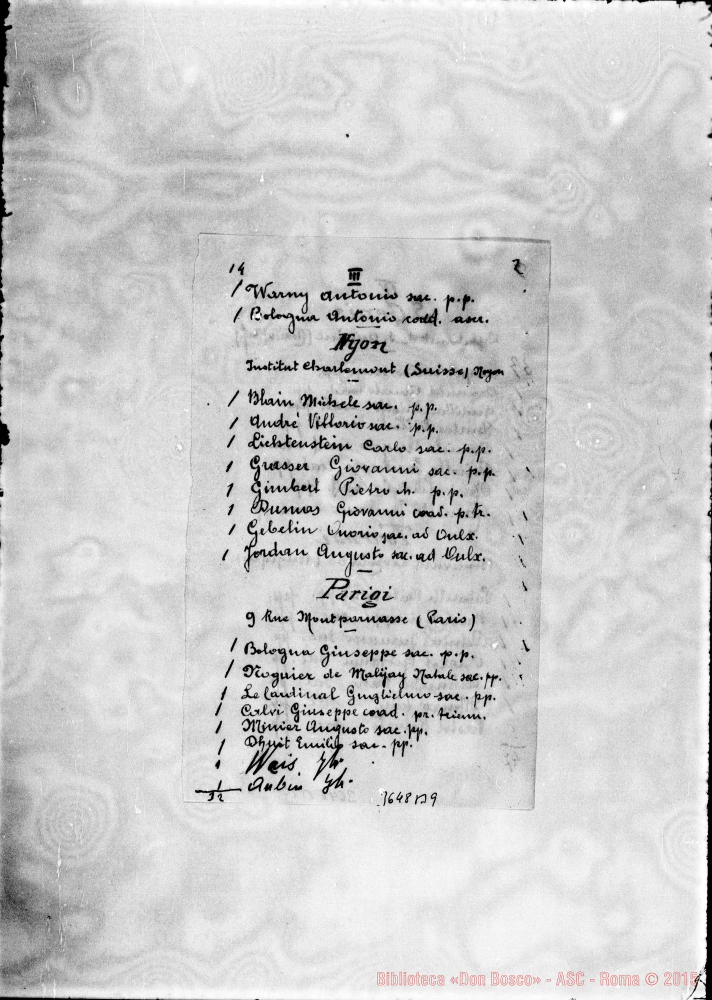 Fotogramma B 9 — Elenco della Francia nell’anno 1906