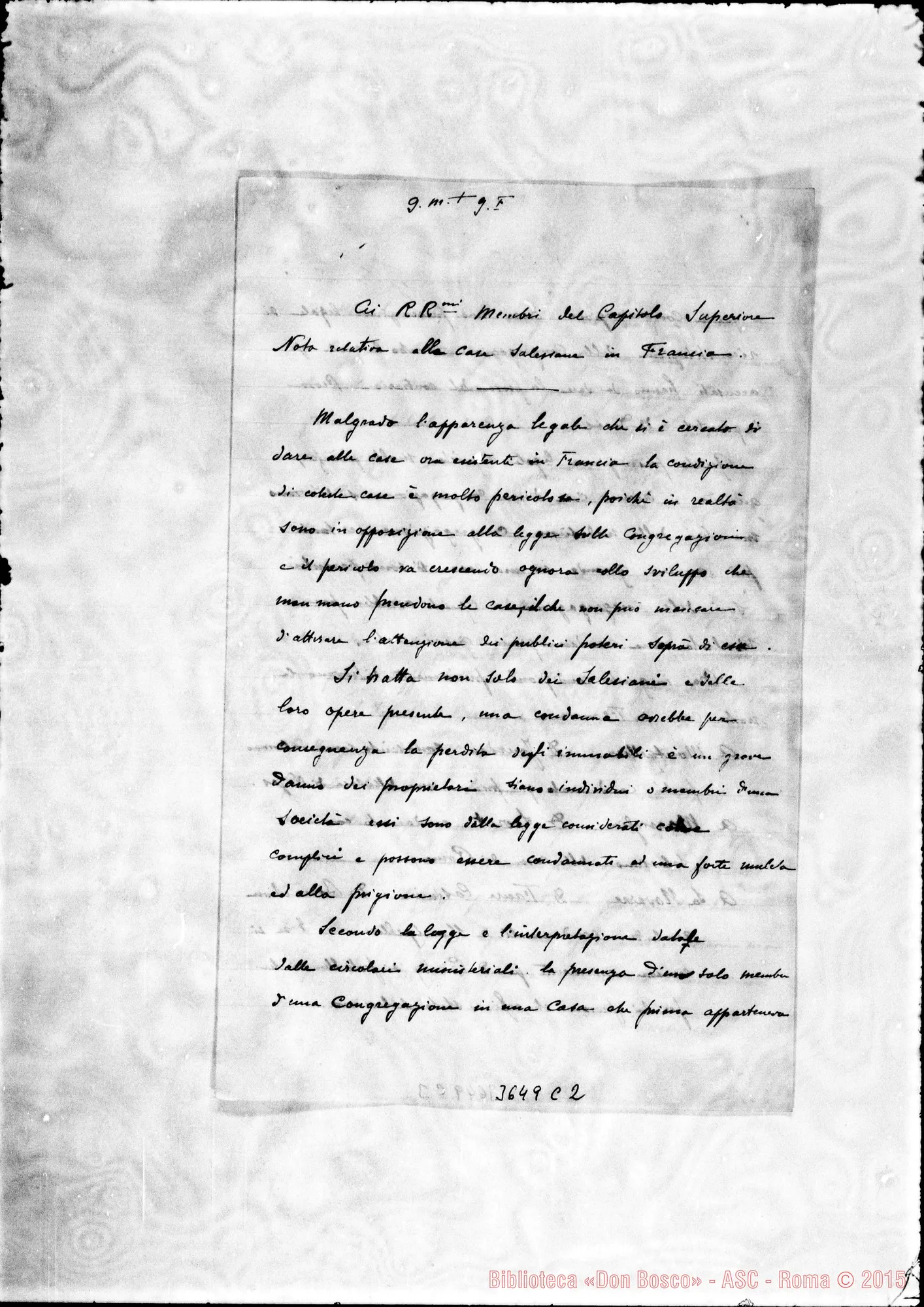 Fotogramma C 2 — Ai RR.mi Membri del Capitolo Superiore. Senza data
