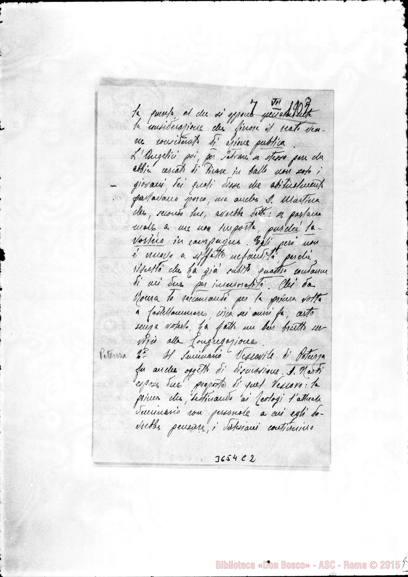 Fotogramma C 2 — Capitolo Ispettoriale-Don Rua. Napoli-Vomero, 7-07-1907