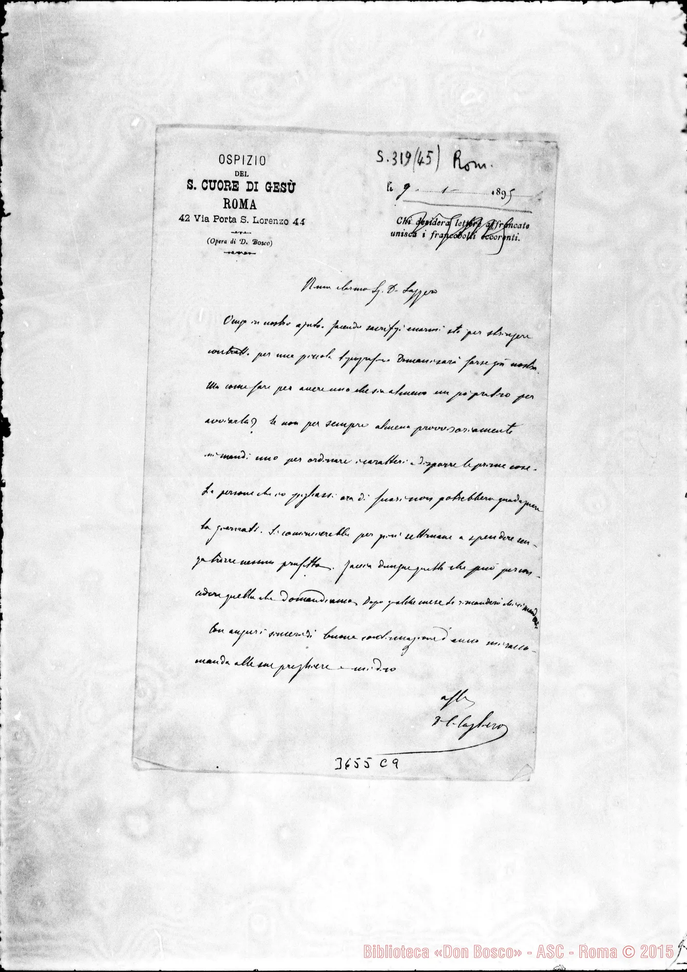 Fotogramma C 9 — Don Cagliero Cesare-Don Lazzero. Roma, 9-01-1895