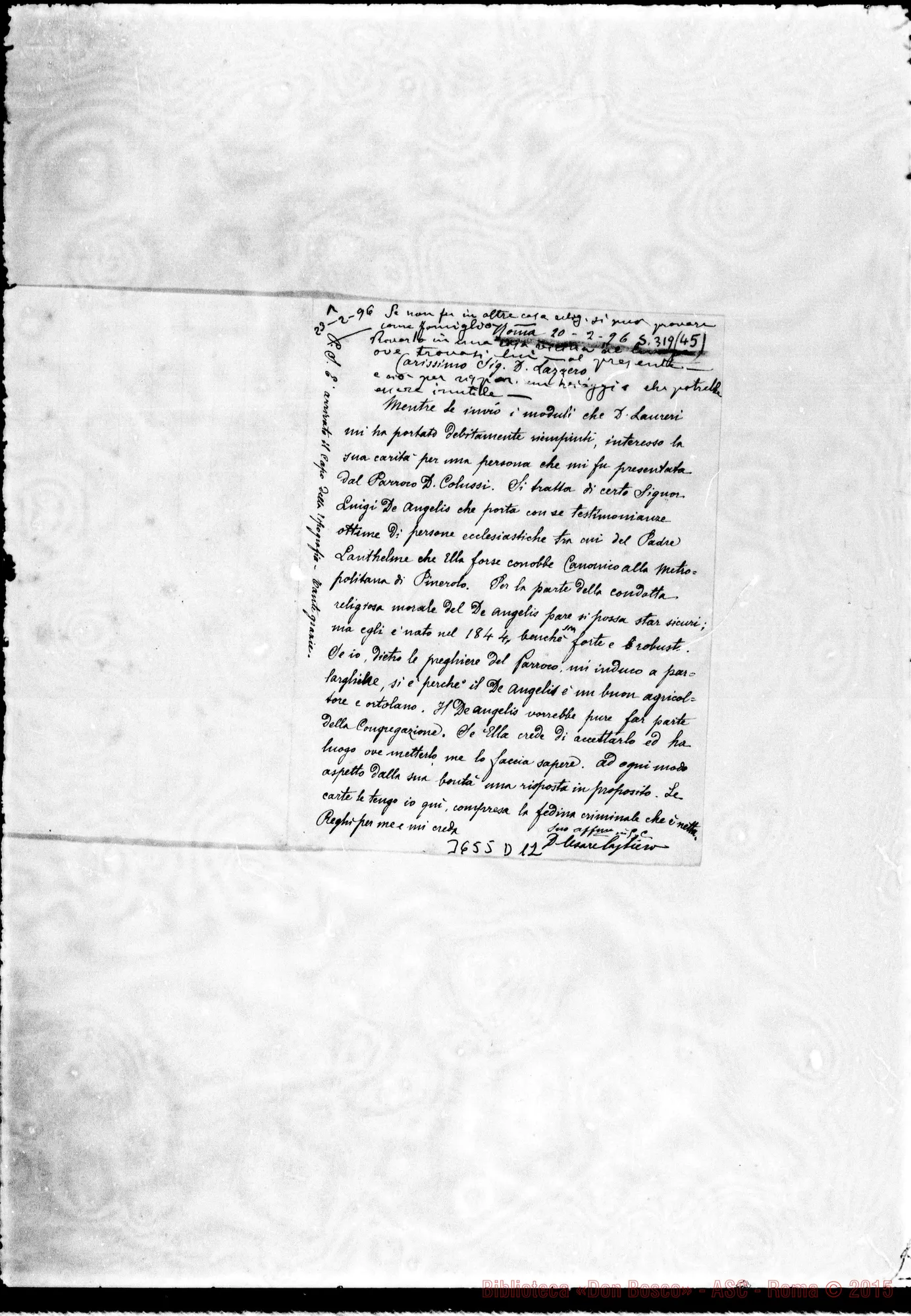 Fotogramma D 12 — Don Cagliero Cesare-Don Lazzero. Roma, 20-02-1896