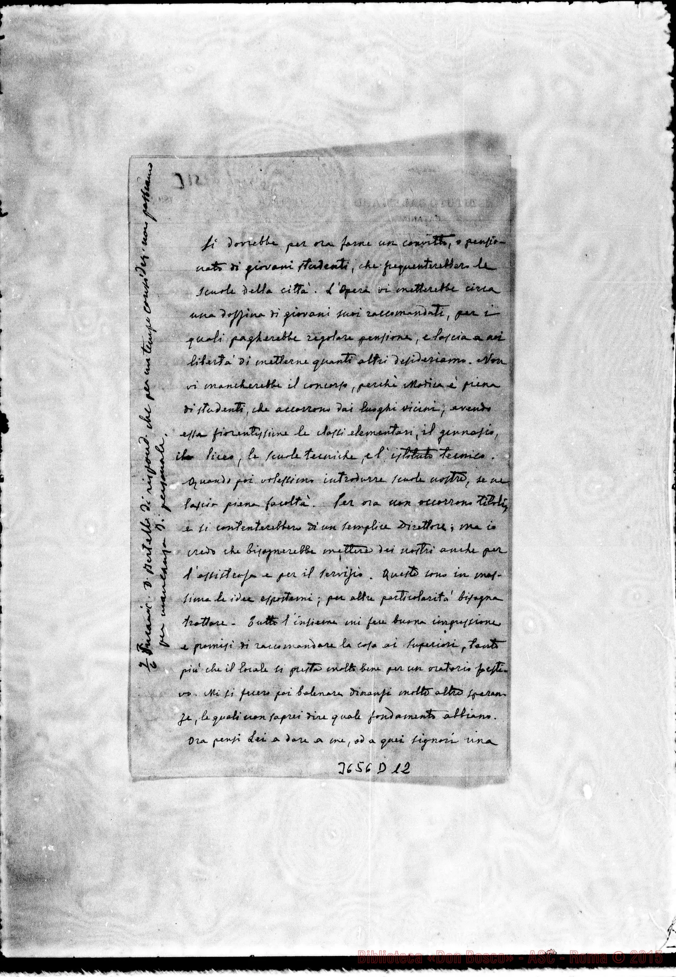 Fotogramma D 12 — Don Bertello Giuseppe-Don Rua. Catania, 5-06-1895 Autogr. Rua