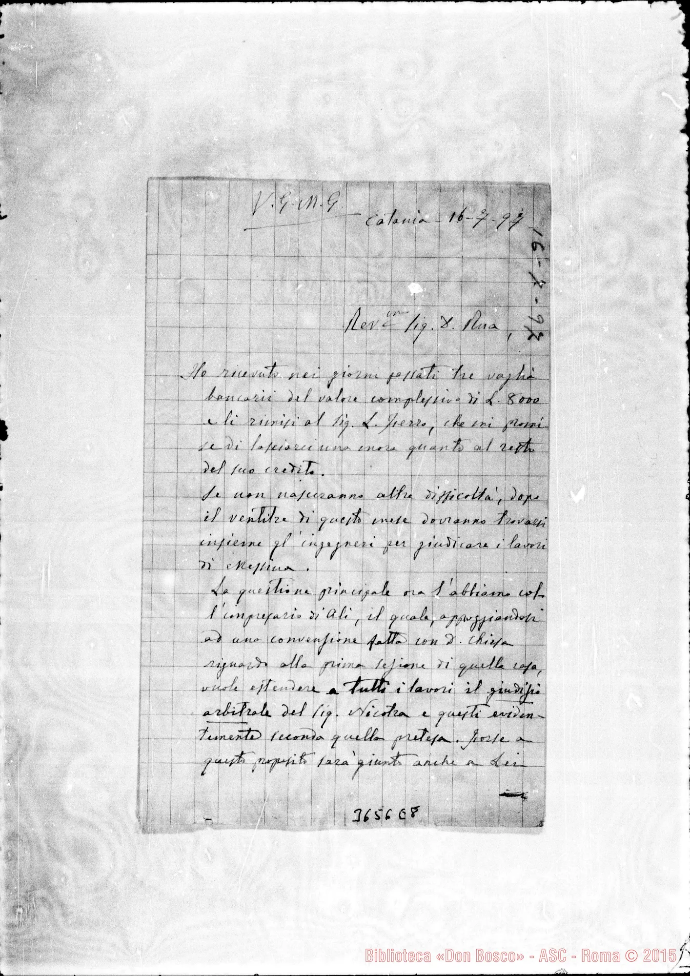Fotogramma E 8 — Don Bertello Giuseppe-Don Rua. Catania, 16-07-1897