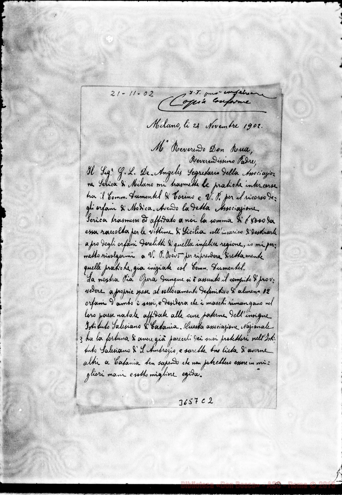 Fotogramma C 2 — Enrico Bozzetti-Don Rua. Milano, 24-11-1902 Autogr. Rua