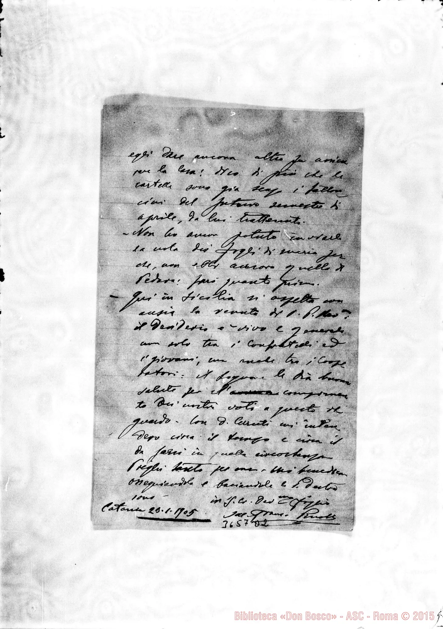 Fotogramma D 2 — Don Piccollo-Don Rua. Catania, 23-01-1905 Autogr. Rua