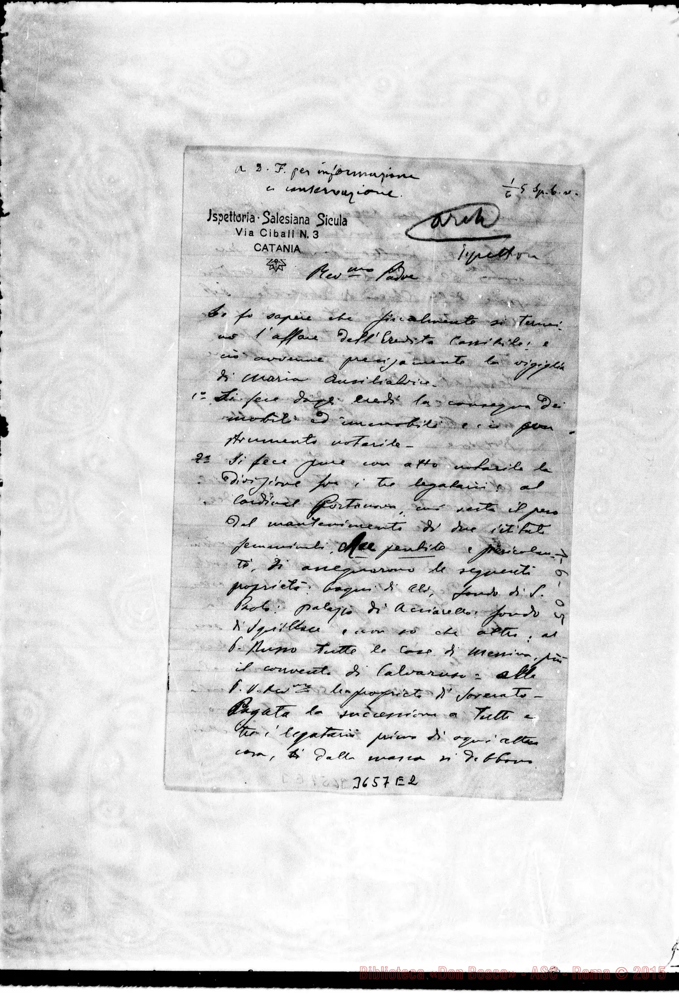 Fotogramma E 2 — Don Piccollo-Don Rua. Catania, senza data. Autogr. Rua
