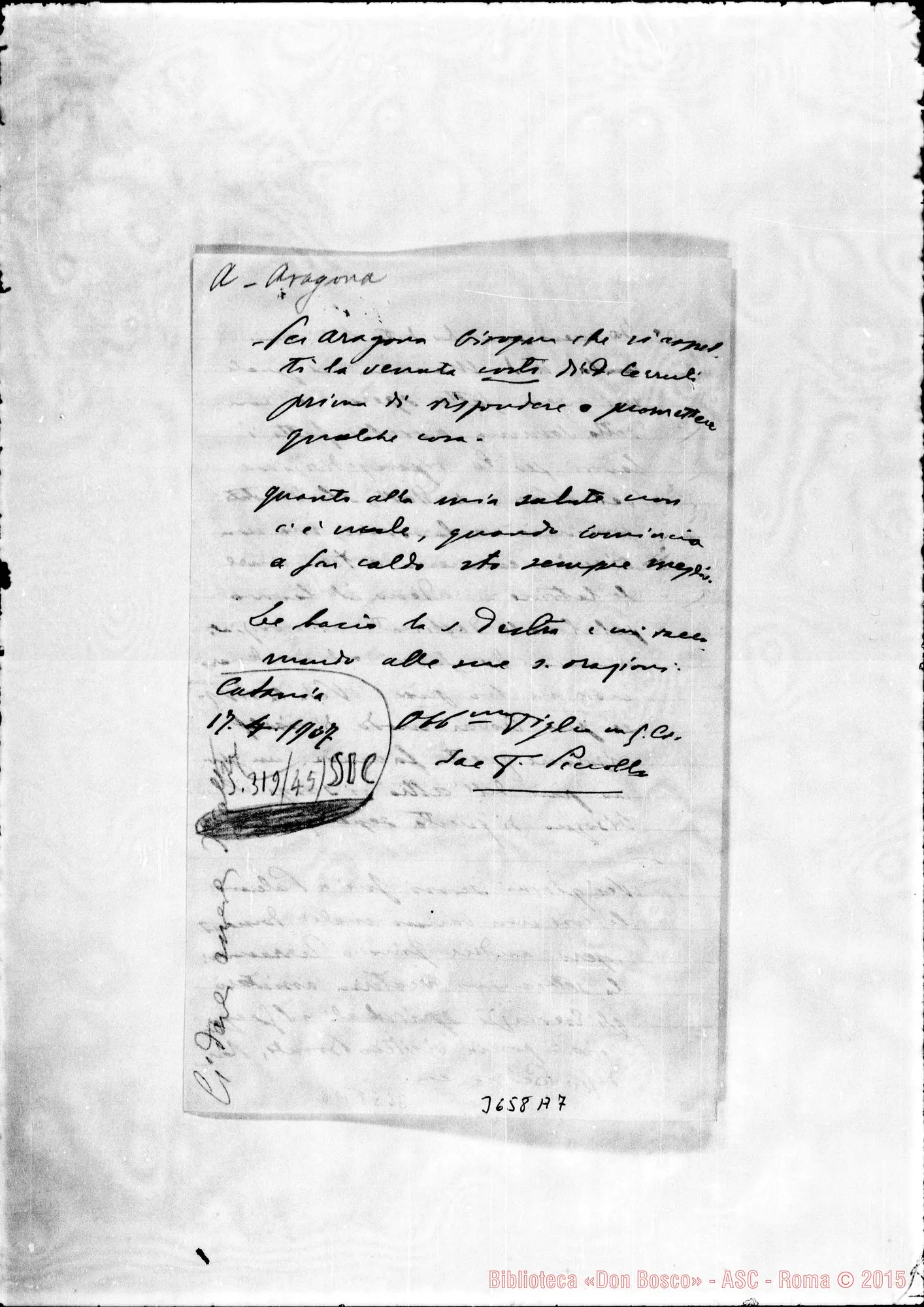 Fotogramma A 7 — Don Piccollo-Don Rua. Catania, 17-04-1907 Autogr. Rua