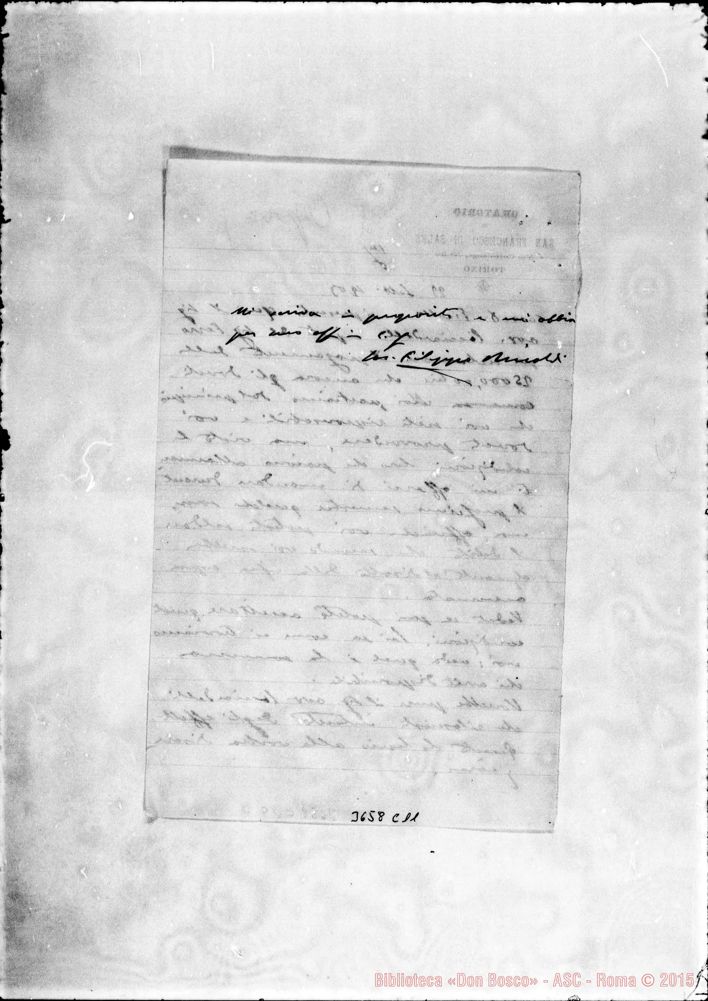 Fotogramma C 11 — Don Rinaldi-Don Piccollo. Torino, 23-09-1903. Ms. autogr. Rinaldi