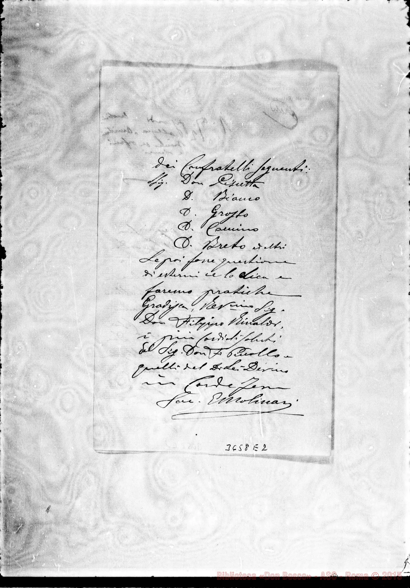 Fotogramma E 2 — Don Molinari Eugenio-Don Rinaldi. Soverato, 3-02-1908 Autogr. Rinaldi