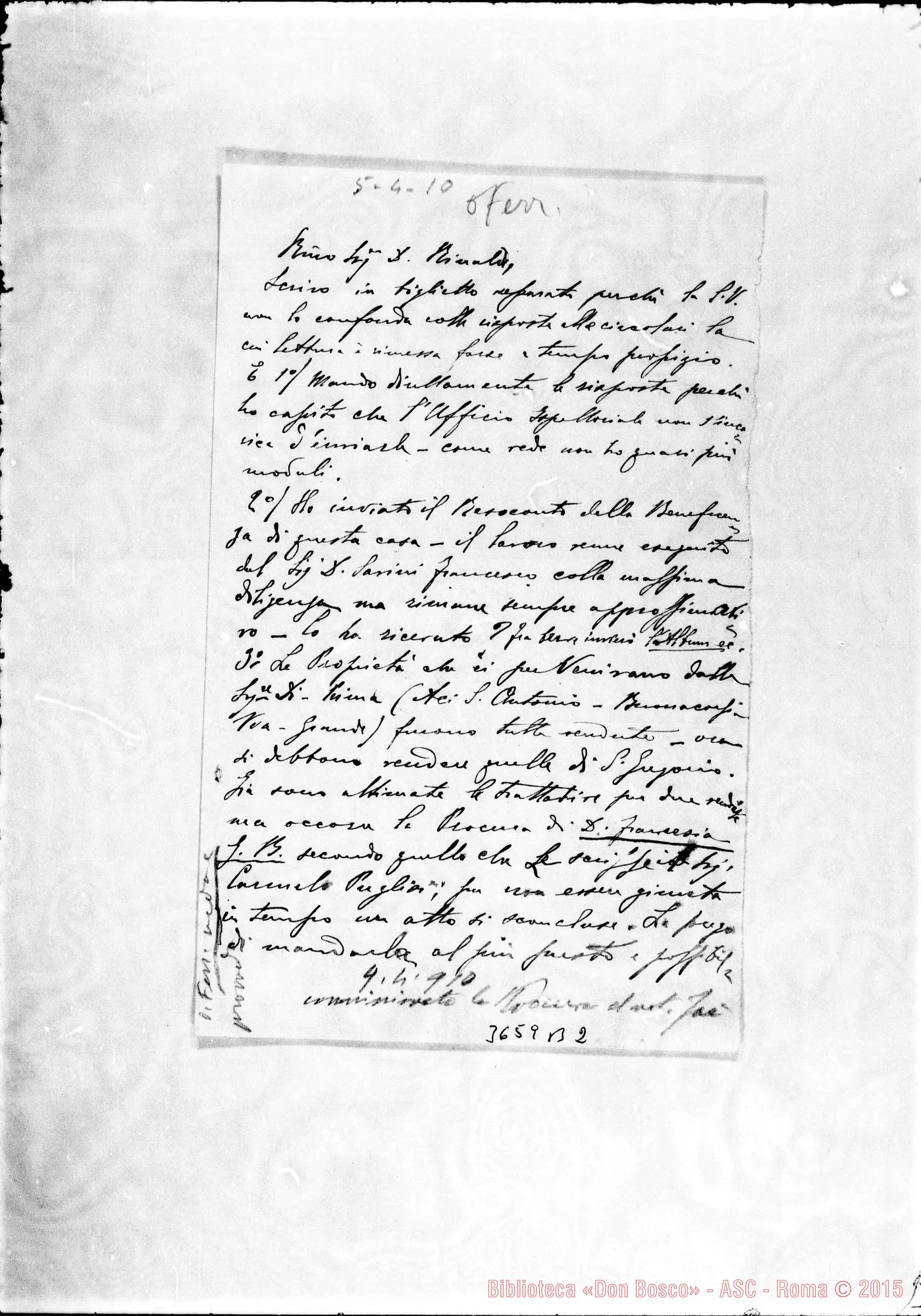 Fotogramma B 2 — Don Mancini Argeo-Don Rinaldi. San Gregorio, 5-04-1910 Autogr. Rinaldi