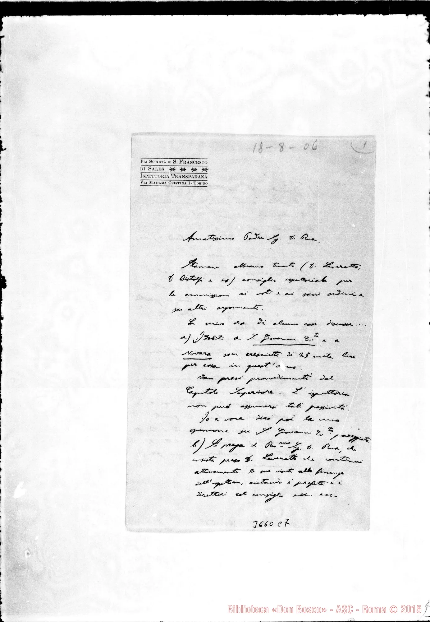 Fotogramma C 7 — Don Bretto: promemoria per il Capitolo Superiore. Agosto 1908